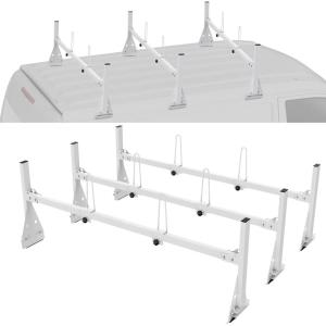 VEVOR Van Roof Ladder Racks – 59″ Adjustable Heavy-Duty Steel Racks, 600 lbs Capacity for Chevrolet Express 1500 2500 3500/Ford E150 E250 E350/GMC Savana, 2 Bars(3 Bars)