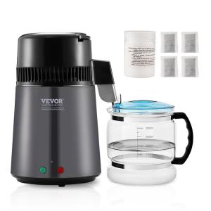 VEVOR Water Distiller, 4L/ 1.05 Gallon Pure Water Distilling for Home Countertop, 750W Distilled Water Maker, 304 Stainless Steel Interior Stiller Water Making Machine to Make Clean Water, Black(Grey)