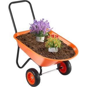 VEVOR Wheelbarrow Cart, 5 Cu. Ft. Load & 397 lbs Capacity, 2 Wheels Garden Dump Cart, Garden Wagon with Handle & 10″ Wide Track Wheels, Easy Loading Utility Yard Cart & Wagons for Outdoor Lawn Yard(5 Cu. Ft. Load & 397 lbs)