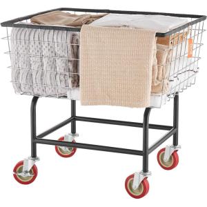 VEVOR Wire Laundry Cart, 2.8Bushel Wire Laundry Basket with Wheels, 26.7”x21.7”x26.4” Commercial Basket Cart, Steel Frame with Chrome Finish, 4″ Casters(2.8 Bushel–26.7”x21.7”x26.4”)
