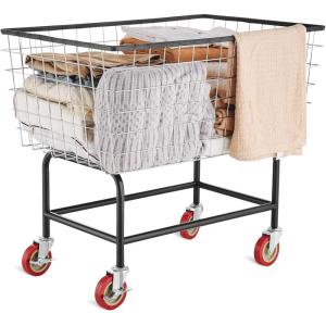 VEVOR Wire Laundry Cart, 2.8Bushel Wire Laundry Basket with Wheels, 26.7”x21.7”x26.4” Commercial Basket Cart, Steel Frame with Chrome Finish, 4″ Casters(3.8 Bushel–32.5”x21.3”x29.9”)