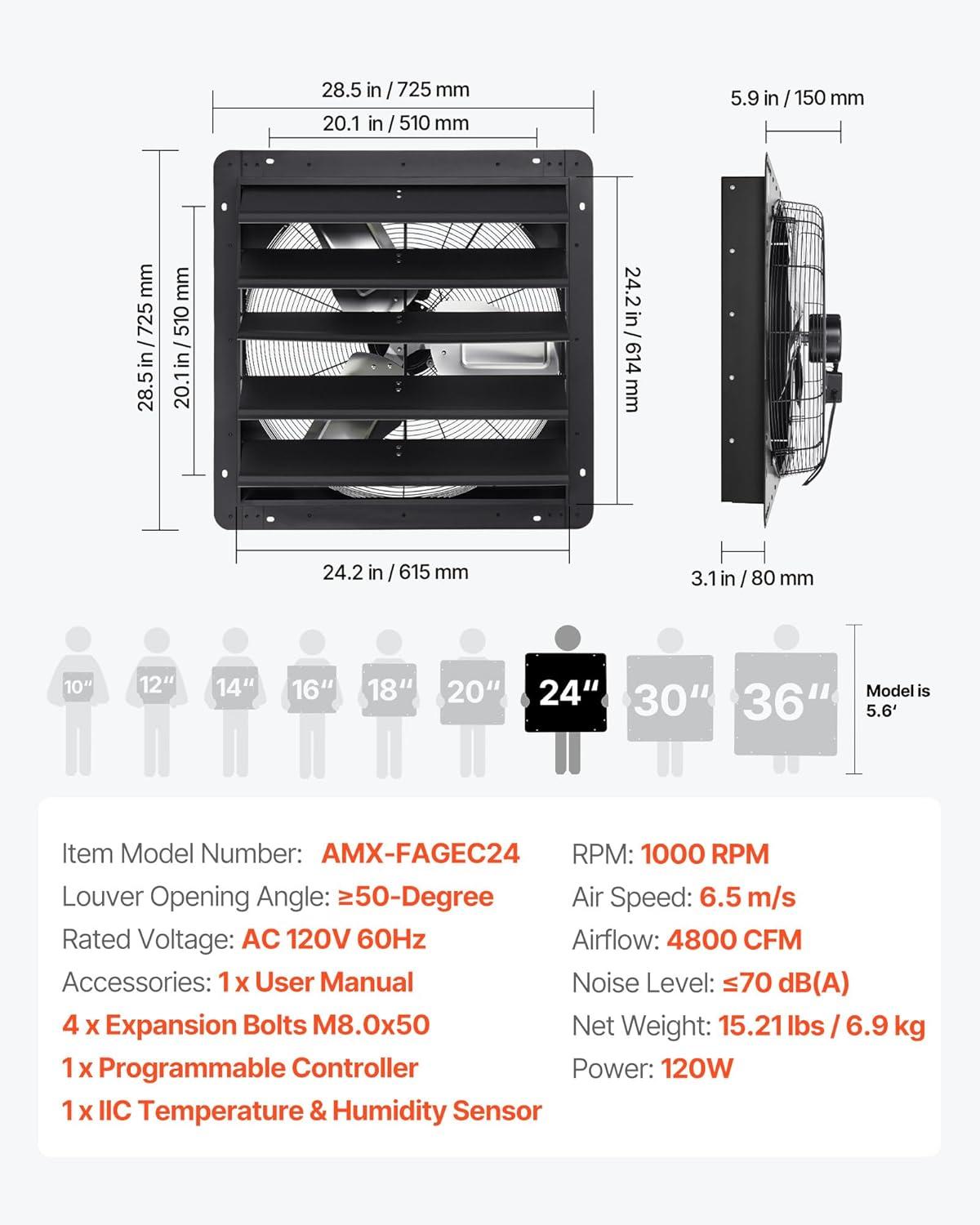 image:imageVEVOR 10 inch Exhaust Fan Wall Mounted Attic Fan with Variable Speed Temperature amp Humidity Controller 1000 CFM Automatic Shutter2025VBlk