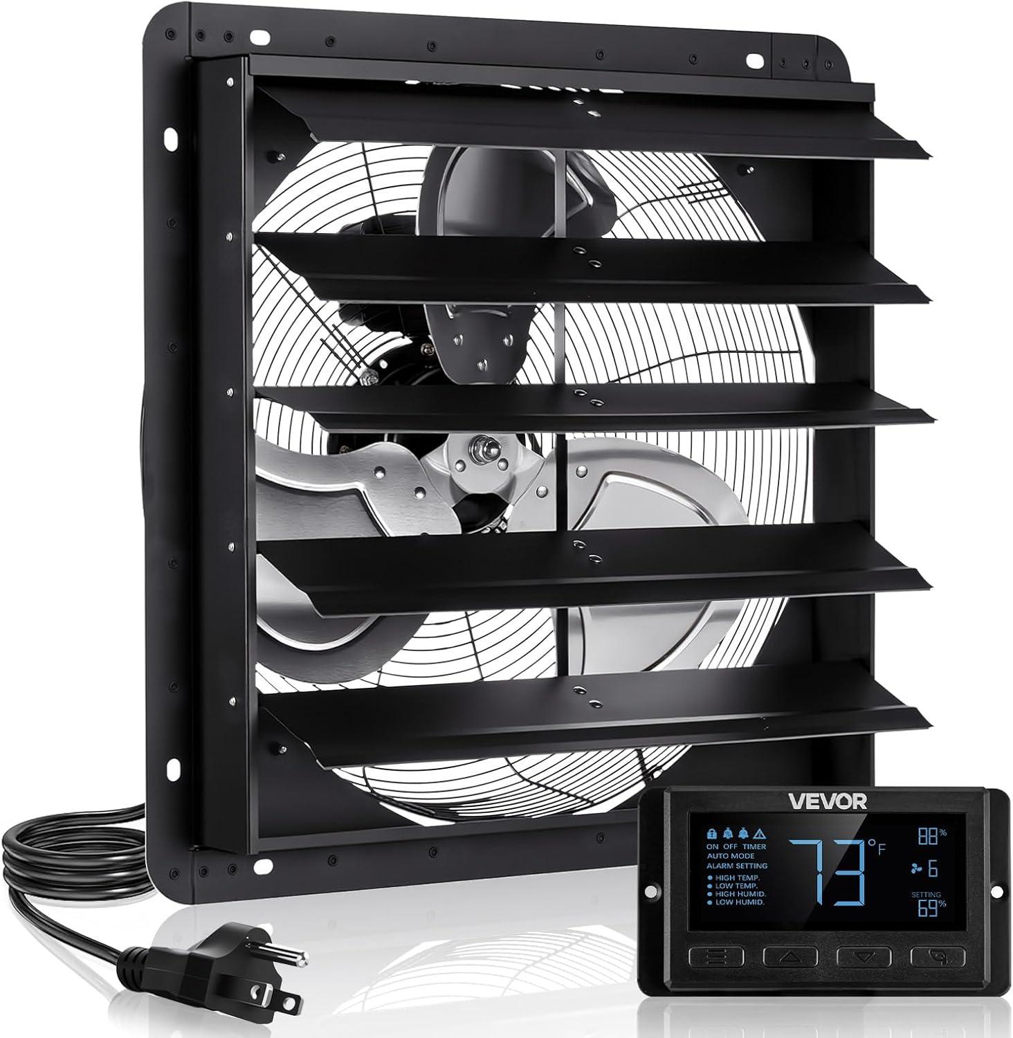 image:imageVEVOR 10 inch Exhaust Fan Wall Mounted Attic Fan with Variable Speed Temperature amp Humidity Controller 1000 CFM Automatic Shutter2025VBlk