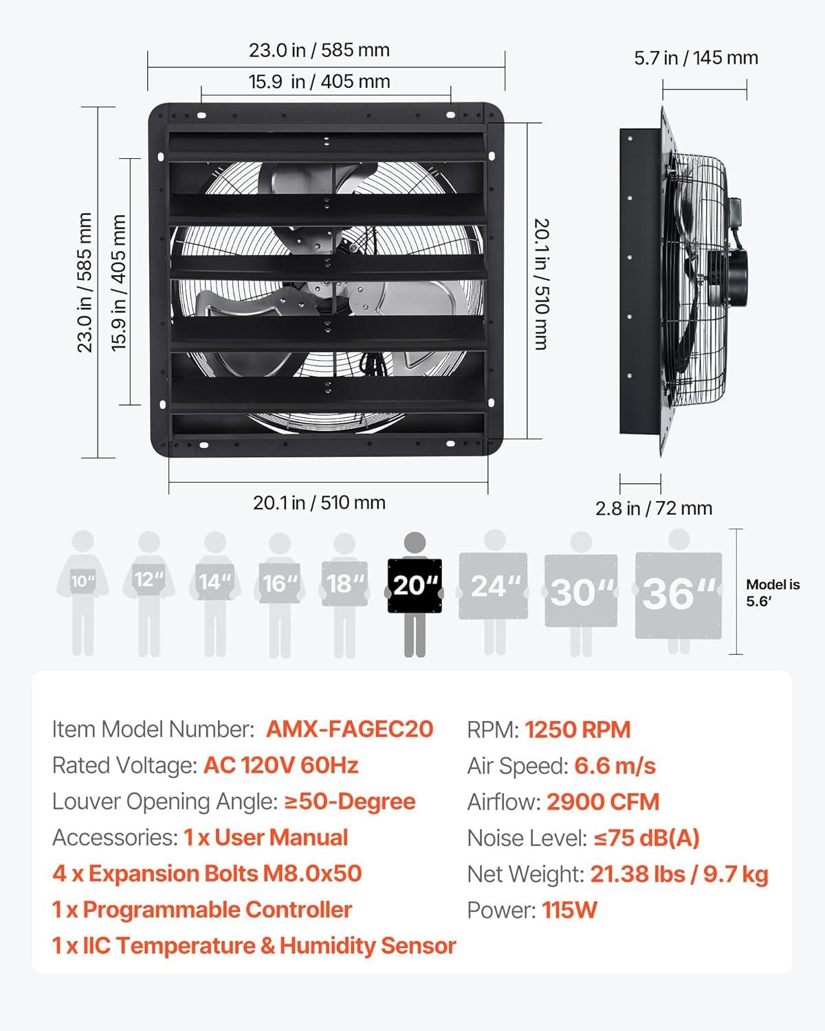 image:imageVEVOR 10 inch Exhaust Fan Wall Mounted Attic Fan with Variable Speed Temperature amp Humidity Controller 1000 CFM Automatic Shutter2025VBlk