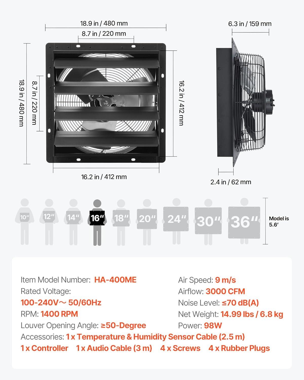 image:imageVEVOR 10 inch Exhaust Fan Wall Mounted Attic Fan with Variable Speed Temperature amp Humidity Controller 1000 CFM Automatic Shutter2025VBlk