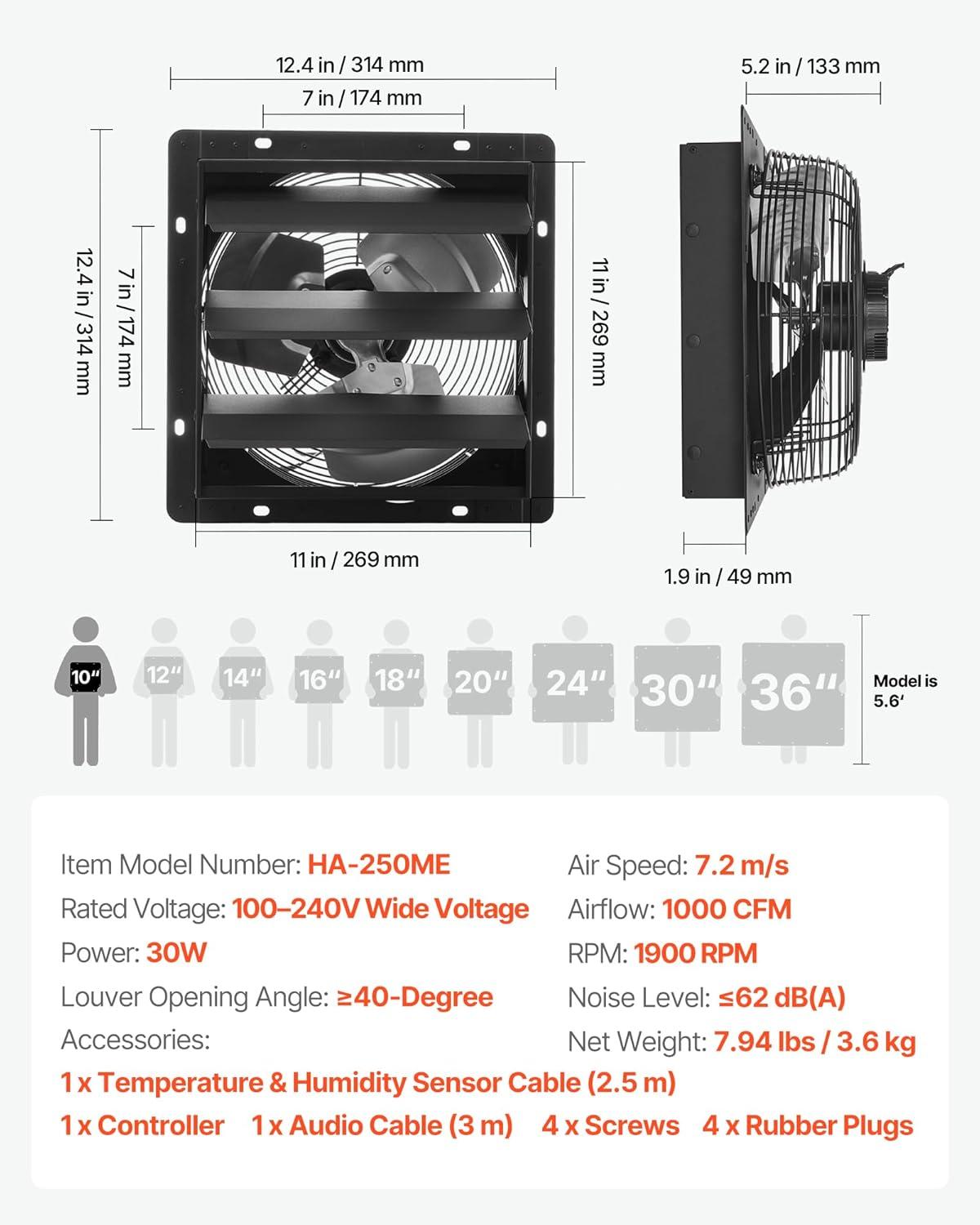 image:imageVEVOR 10 inch Exhaust Fan Wall Mounted Attic Fan with Variable Speed Temperature amp Humidity Controller 1000 CFM Automatic Shutter2025VBlk