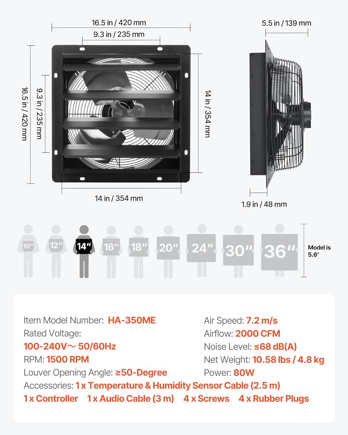 image:imageVEVOR 10 inch Exhaust Fan Wall Mounted Attic Fan with Variable Speed Temperature amp Humidity Controller 1000 CFM Automatic Shutter2025VBlk