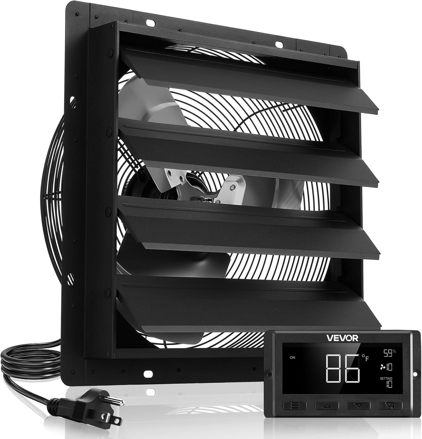 image:imageVEVOR 10 inch Exhaust Fan Wall Mounted Attic Fan with Variable Speed Temperature amp Humidity Controller 1000 CFM Automatic Shutter2025VBlk