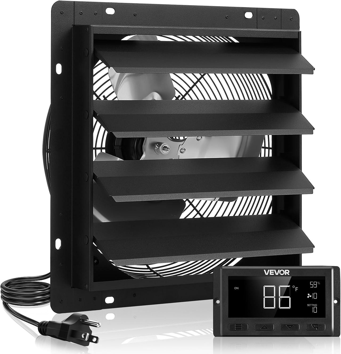 image:imageVEVOR 10 inch Exhaust Fan Wall Mounted Attic Fan with Variable Speed Temperature amp Humidity Controller 1000 CFM Automatic Shutter2025VBlk