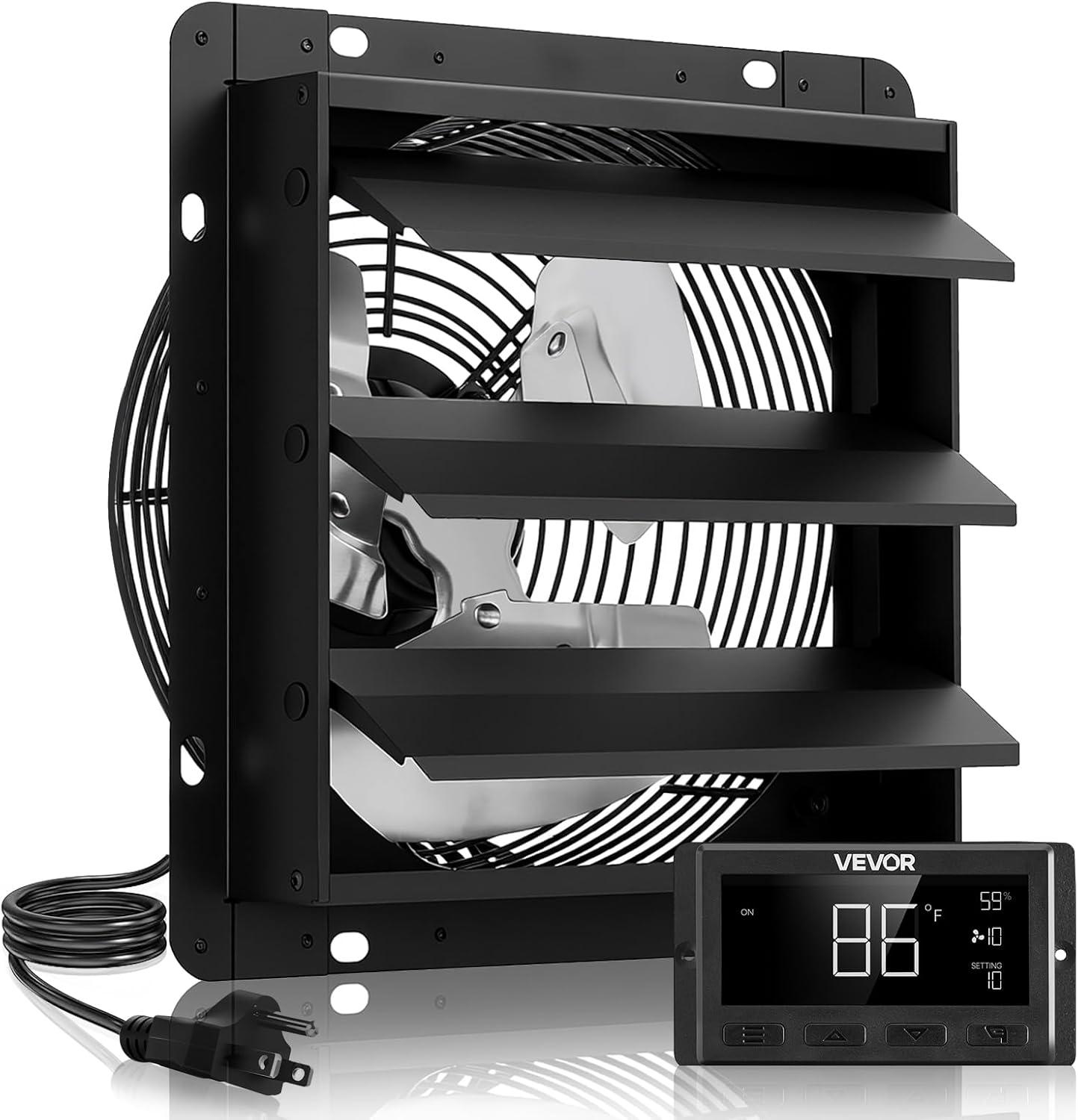 image:imageVEVOR 10 inch Exhaust Fan Wall Mounted Attic Fan with Variable Speed Temperature amp Humidity Controller 1000 CFM Automatic Shutter2025VBlk