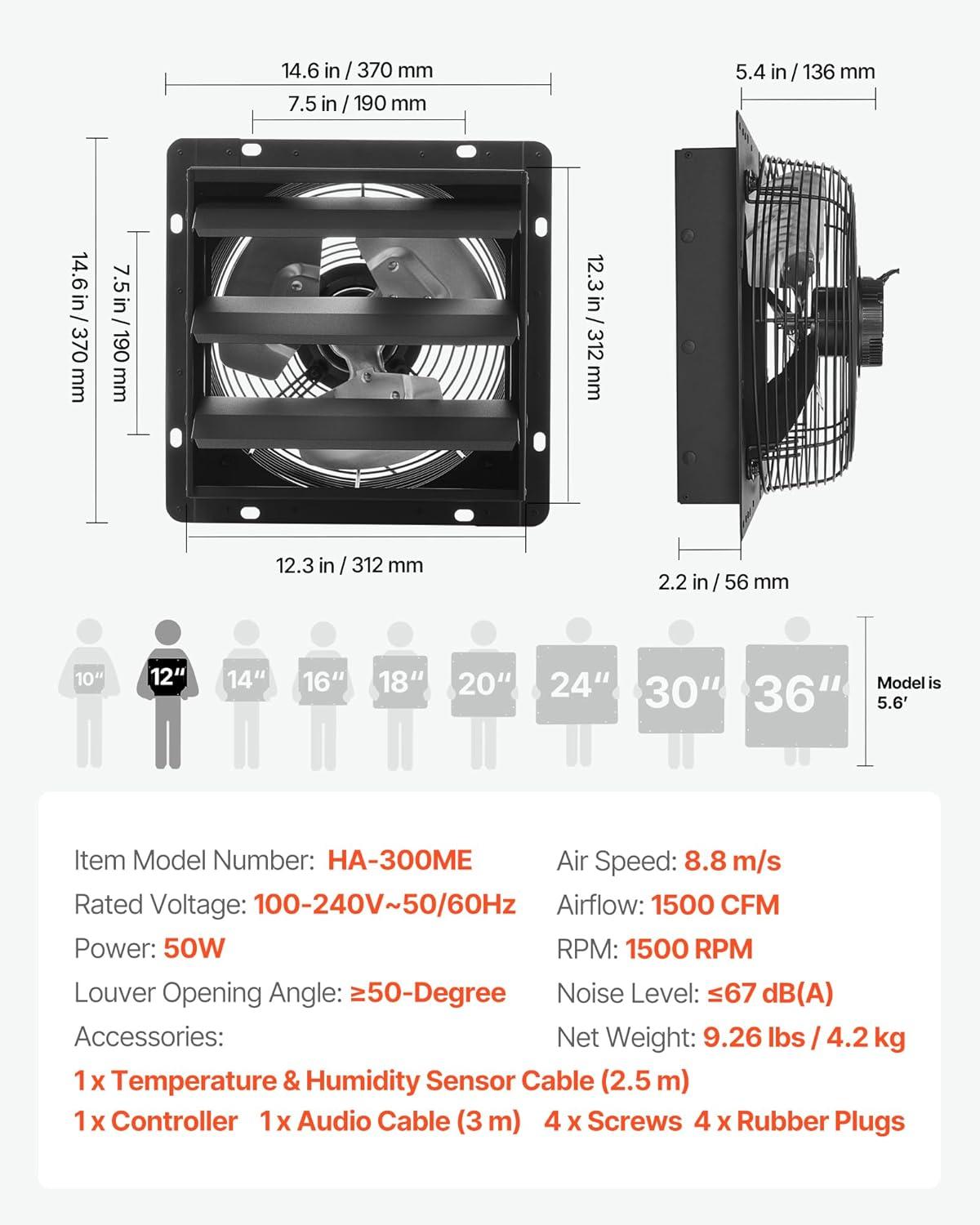 image:imageVEVOR 10 inch Exhaust Fan Wall Mounted Attic Fan with Variable Speed Temperature amp Humidity Controller 1000 CFM Automatic Shutter2025VBlk