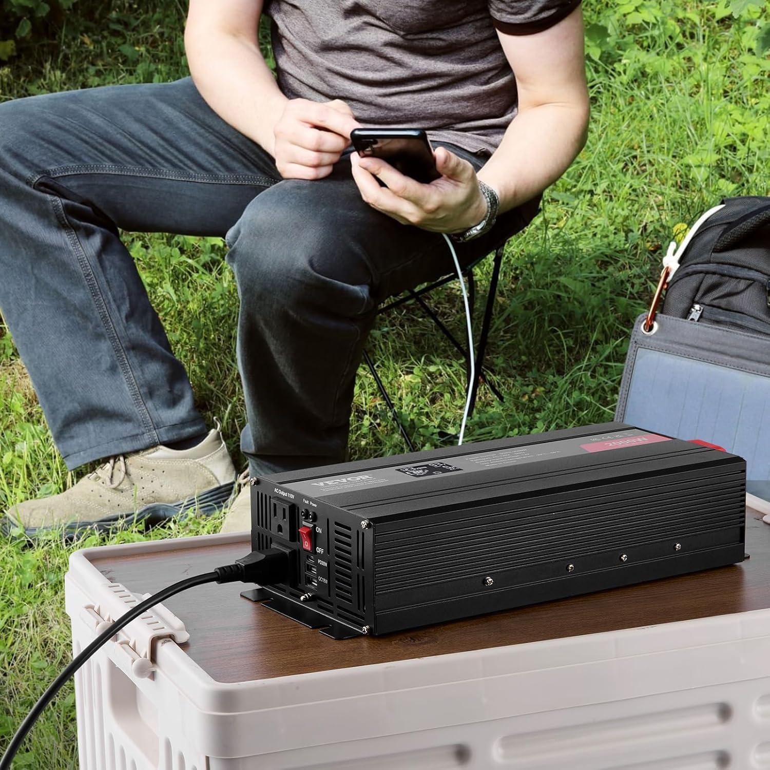 image:imageVEVOR 1000W Pure Sine Wave Inverter DC 12V to AC 120V Power Inverter with 2 AC Outlets 1 USB Port 1 TypeC Port Remote Control for Small Home Devices Like Smartphone Laptop CE FCC Certified2000W
