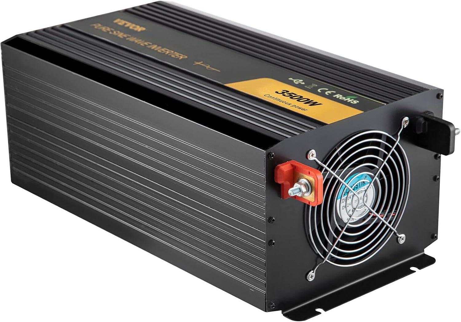 image:imageVEVOR 1000W Pure Sine Wave Inverter DC 12V to AC 120V Power Inverter with 2 AC Outlets 1 USB Port 1 TypeC Port Remote Control for Small Home Devices Like Smartphone Laptop CE FCC Certified3500W