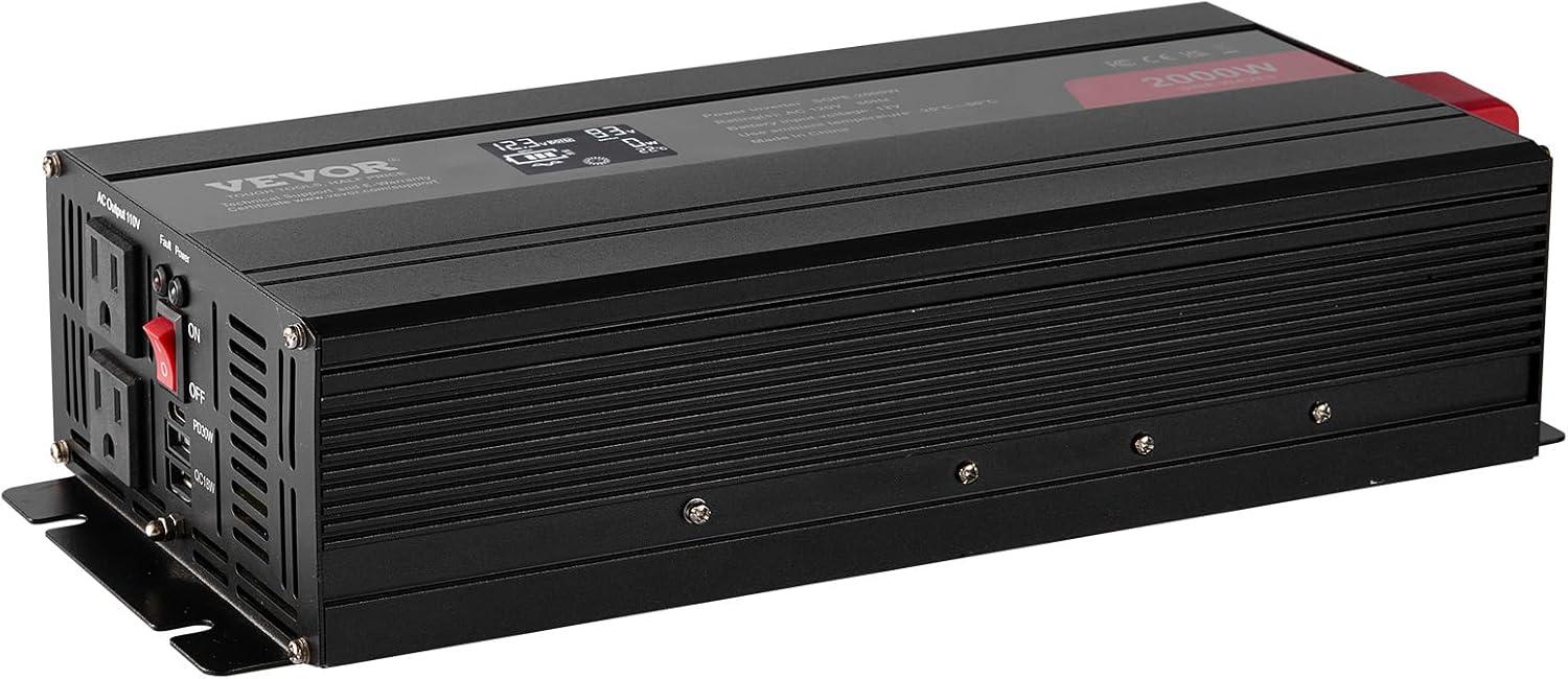 image:imageVEVOR 1000W Pure Sine Wave Inverter DC 12V to AC 120V Power Inverter with 2 AC Outlets 1 USB Port 1 TypeC Port Remote Control for Small Home Devices Like Smartphone Laptop CE FCC Certified2000W