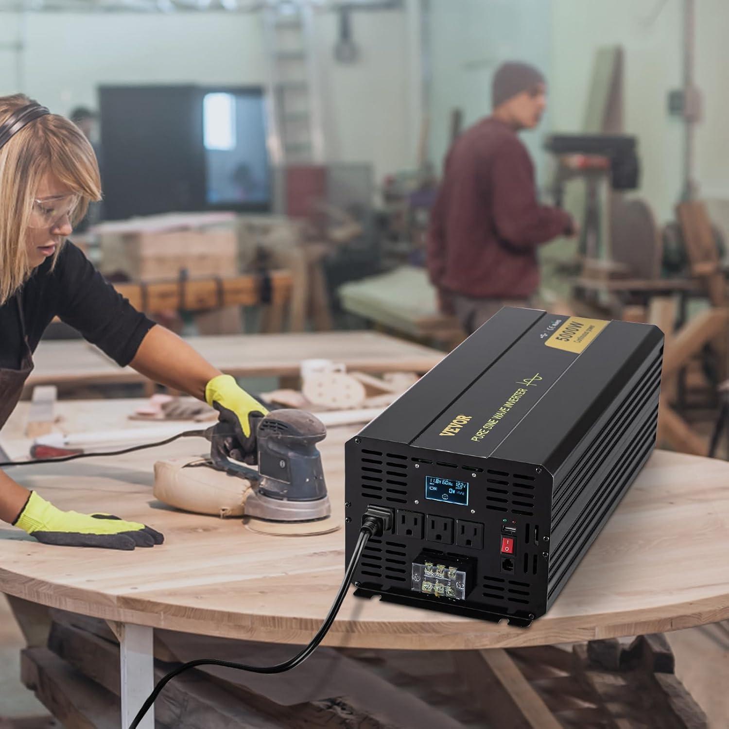image:imageVEVOR 1000W Pure Sine Wave Inverter DC 12V to AC 120V Power Inverter with 2 AC Outlets 1 USB Port 1 TypeC Port Remote Control for Small Home Devices Like Smartphone Laptop CE FCC Certified5000W