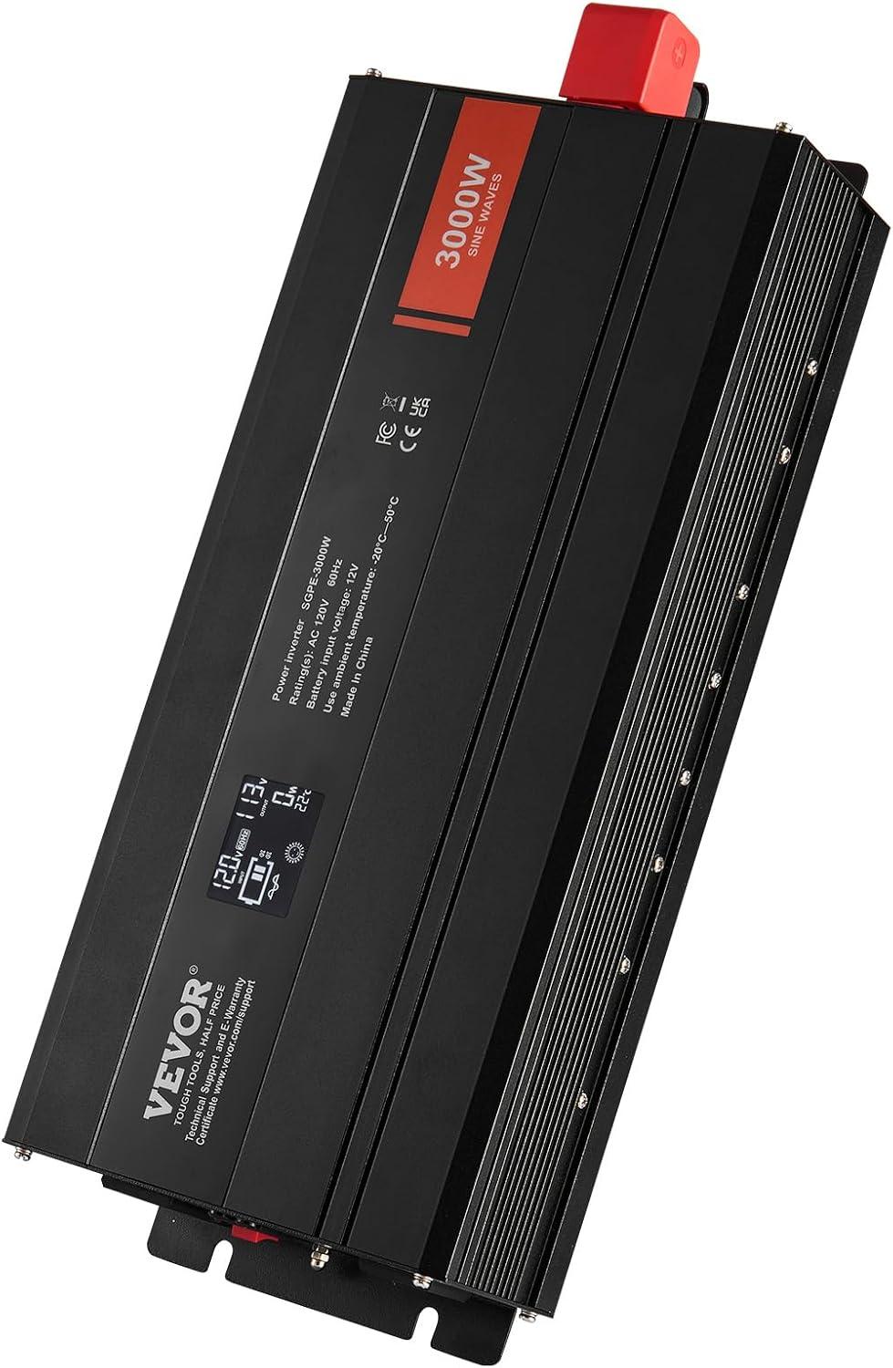 image:imageVEVOR 1000W Pure Sine Wave Inverter DC 12V to AC 120V Power Inverter with 2 AC Outlets 1 USB Port 1 TypeC Port Remote Control for Small Home Devices Like Smartphone Laptop CE FCC Certified3000W