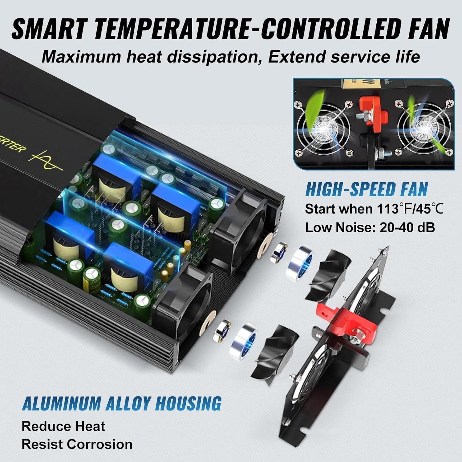 image:imageVEVOR 1000W Pure Sine Wave Inverter DC 12V to AC 120V Power Inverter with 2 AC Outlets 1 USB Port 1 TypeC Port Remote Control for Small Home Devices Like Smartphone Laptop CE FCC Certified2500W