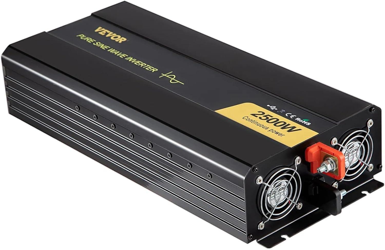 image:imageVEVOR 1000W Pure Sine Wave Inverter DC 12V to AC 120V Power Inverter with 2 AC Outlets 1 USB Port 1 TypeC Port Remote Control for Small Home Devices Like Smartphone Laptop CE FCC Certified2500W