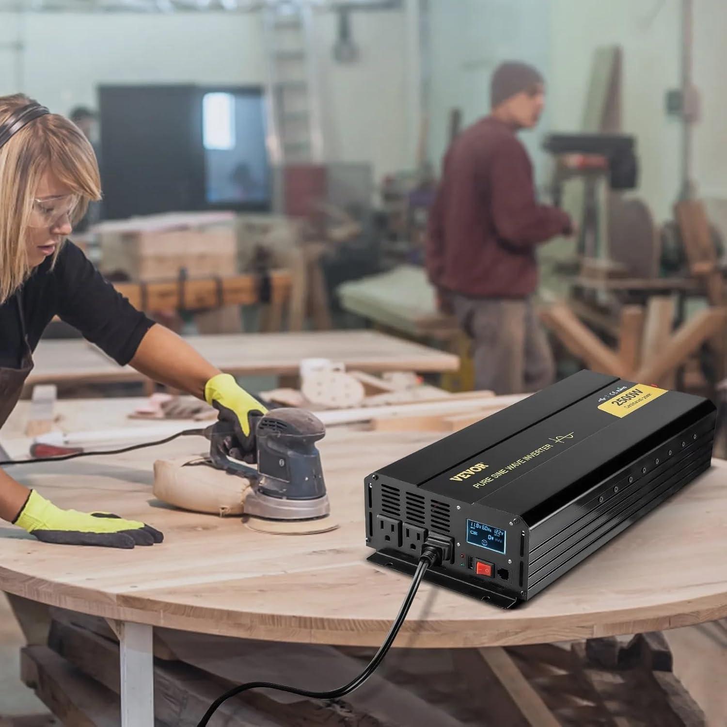 image:imageVEVOR 1000W Pure Sine Wave Inverter DC 12V to AC 120V Power Inverter with 2 AC Outlets 1 USB Port 1 TypeC Port Remote Control for Small Home Devices Like Smartphone Laptop CE FCC Certified2500W
