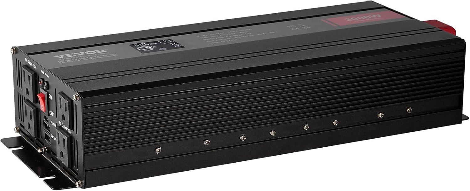 image:imageVEVOR 1000W Pure Sine Wave Inverter DC 12V to AC 120V Power Inverter with 2 AC Outlets 1 USB Port 1 TypeC Port Remote Control for Small Home Devices Like Smartphone Laptop CE FCC Certified3000W