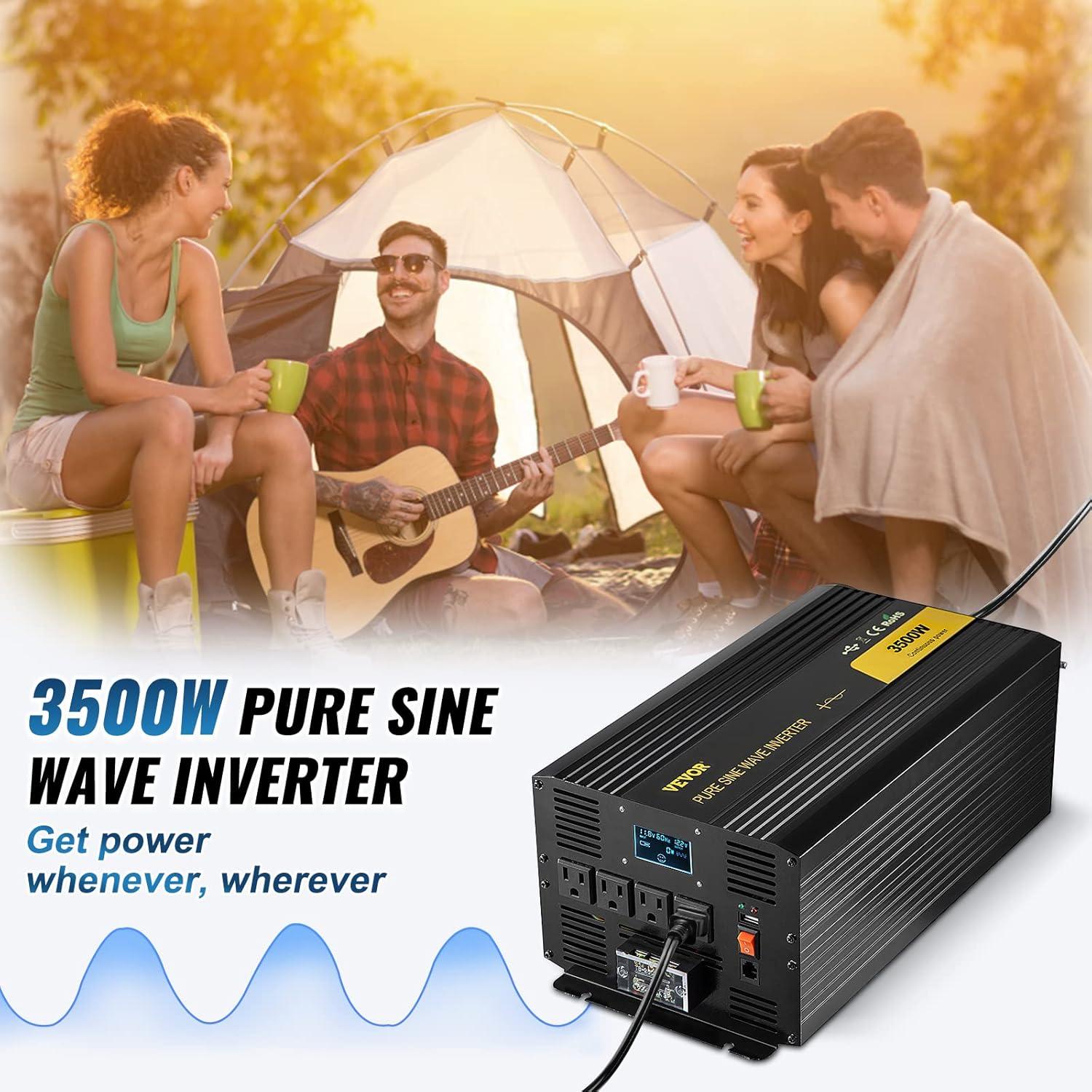 image:imageVEVOR 1000W Pure Sine Wave Inverter DC 12V to AC 120V Power Inverter with 2 AC Outlets 1 USB Port 1 TypeC Port Remote Control for Small Home Devices Like Smartphone Laptop CE FCC Certified3500W