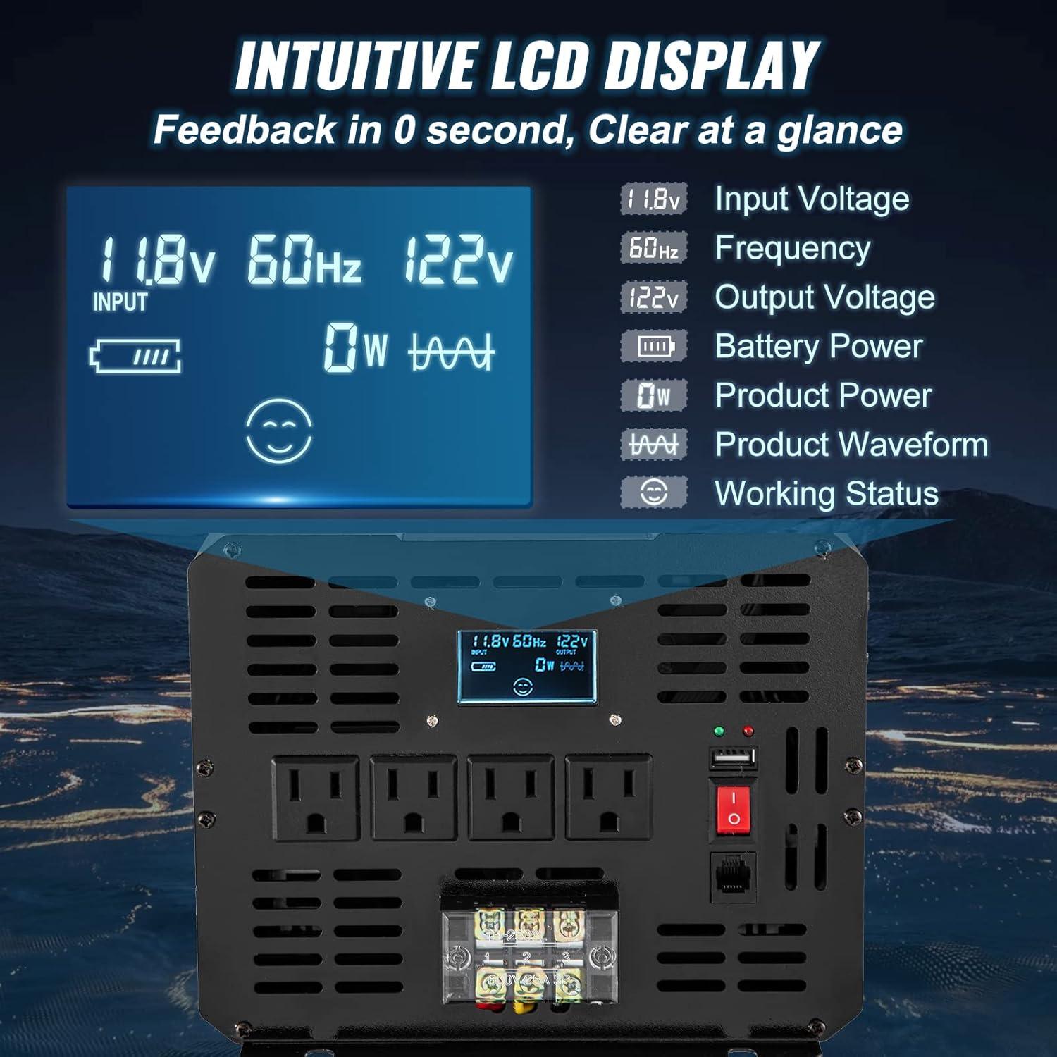 image:imageVEVOR 1000W Pure Sine Wave Inverter DC 12V to AC 120V Power Inverter with 2 AC Outlets 1 USB Port 1 TypeC Port Remote Control for Small Home Devices Like Smartphone Laptop CE FCC Certified5000W