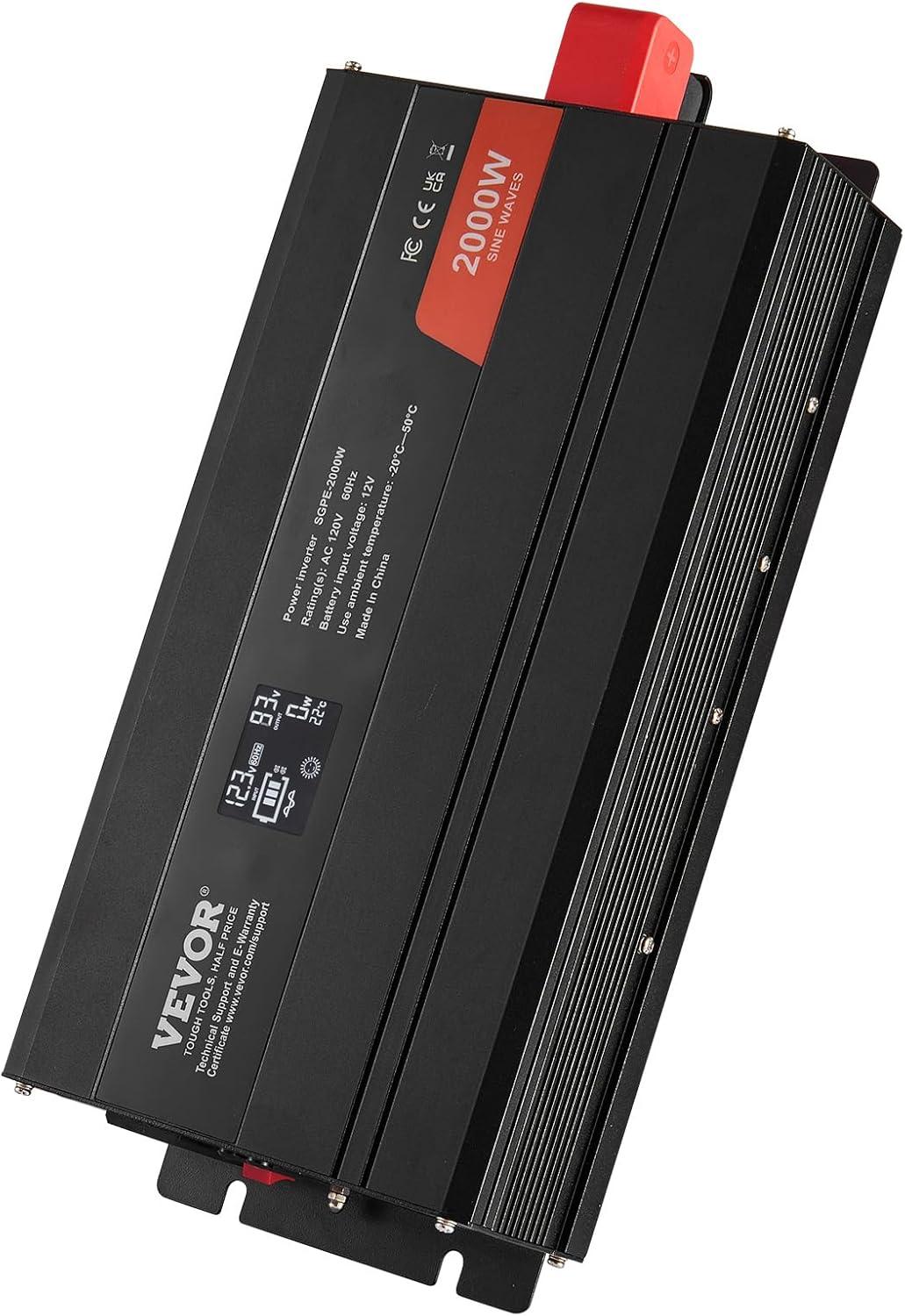 image:imageVEVOR 1000W Pure Sine Wave Inverter DC 12V to AC 120V Power Inverter with 2 AC Outlets 1 USB Port 1 TypeC Port Remote Control for Small Home Devices Like Smartphone Laptop CE FCC Certified2000W