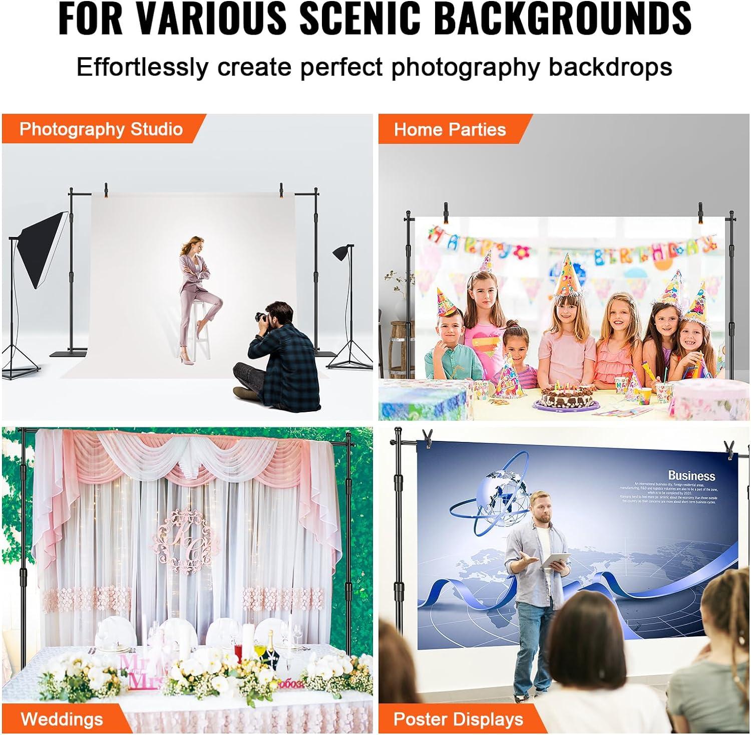 image:imageVEVOR 10ft x10ft Pipe and Drape Kit Heavy Duty Backdrop Stand with Carbon Steel Base Adjustable Backdrop Support with 2 Clamps and A Carry Bag for Wedding Party Event Photography and Exhibition10 x 10 ft
