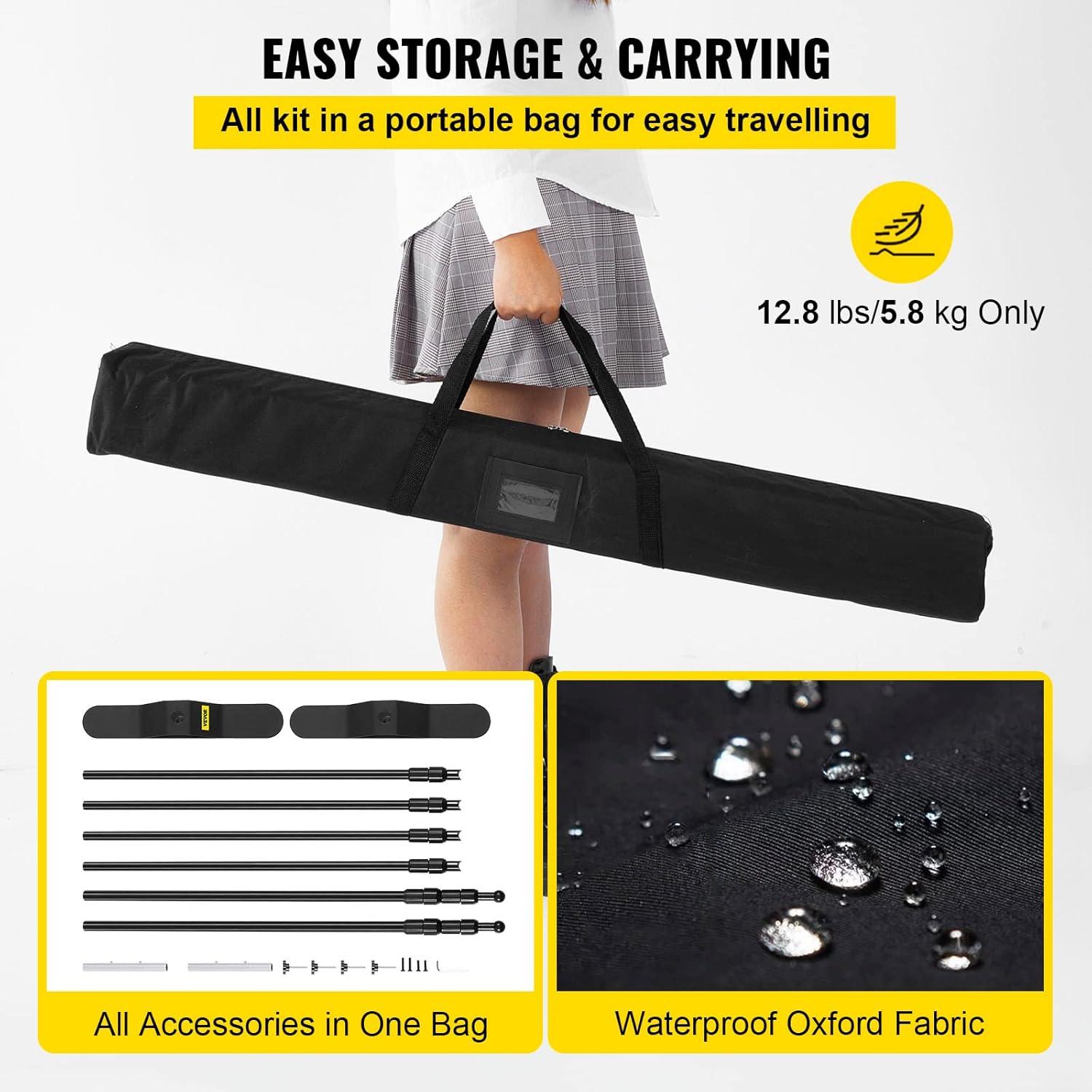 image:imageVEVOR 10ft x10ft Pipe and Drape Kit Heavy Duty Backdrop Stand with Carbon Steel Base Adjustable Backdrop Support with 2 Clamps and A Carry Bag for Wedding Party Event Photography and Exhibition8 x 8 ft