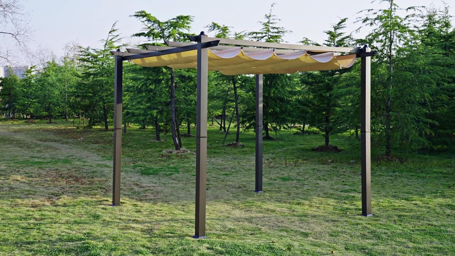 image:imageVEVOR 10x10 Outdoor Retractable Pergola with Canopy Aluminum Pergola with Retractable Canopy Modern Style Sun Shade for Patios Gardens Decks Backyards BeigeBeige