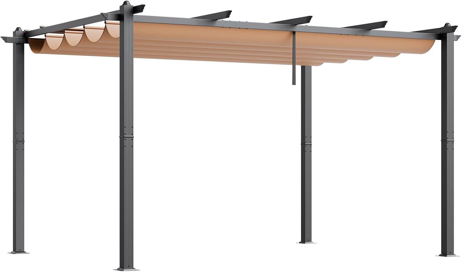 image:imageVEVOR 10x10 Outdoor Retractable Pergola with Canopy Aluminum Pergola with Retractable Canopy Modern Style Sun Shade for Patios Gardens Decks Backyards BeigeBeige