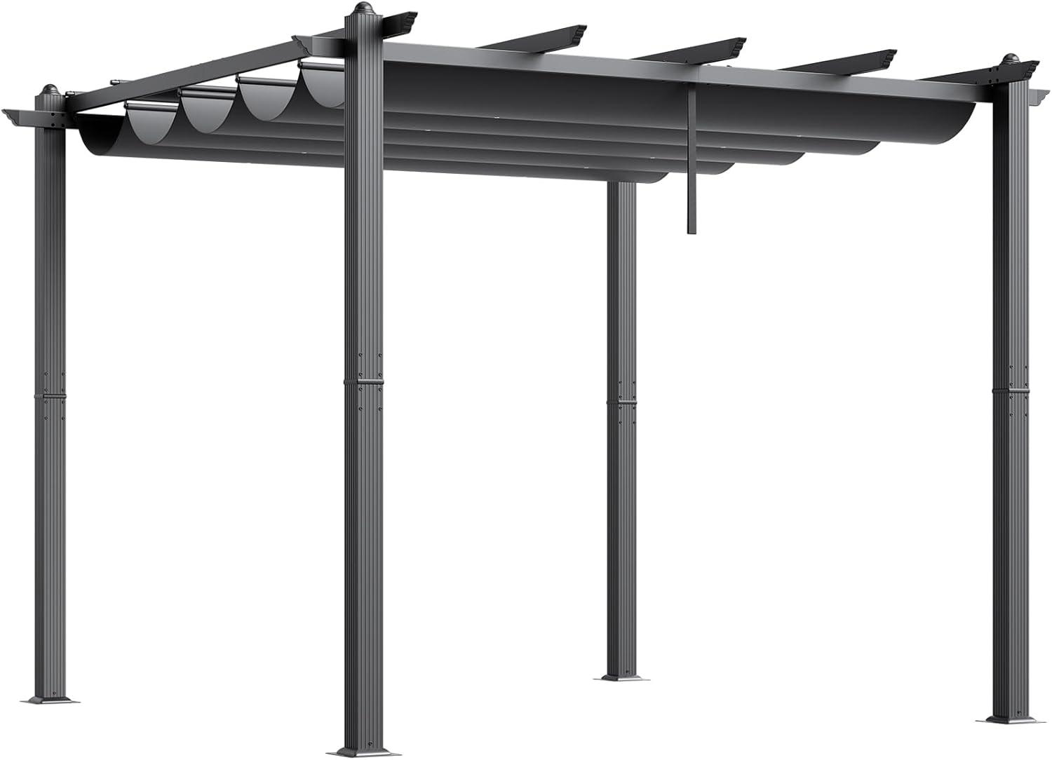 image:imageVEVOR 10x10 Outdoor Retractable Pergola with Canopy Aluminum Pergola with Retractable Canopy Modern Style Sun Shade for Patios Gardens Decks Backyards GrayGray