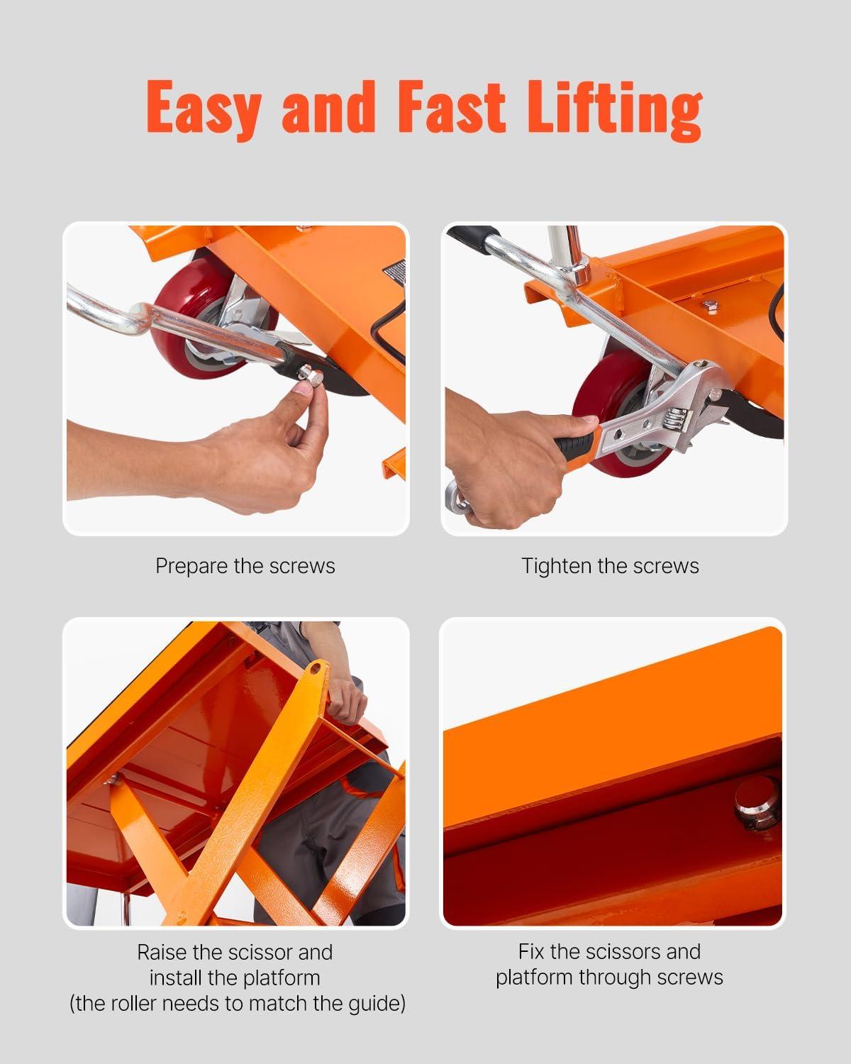 image:imageVEVOR 1100 LBS Hydraulic Lift Table Cart with 11354 Lift Range Hydraulic Scissor Cart with NonSlip Pad amp 4 Wheels Manual Single Scissor Lift for Material Handling and Transportation