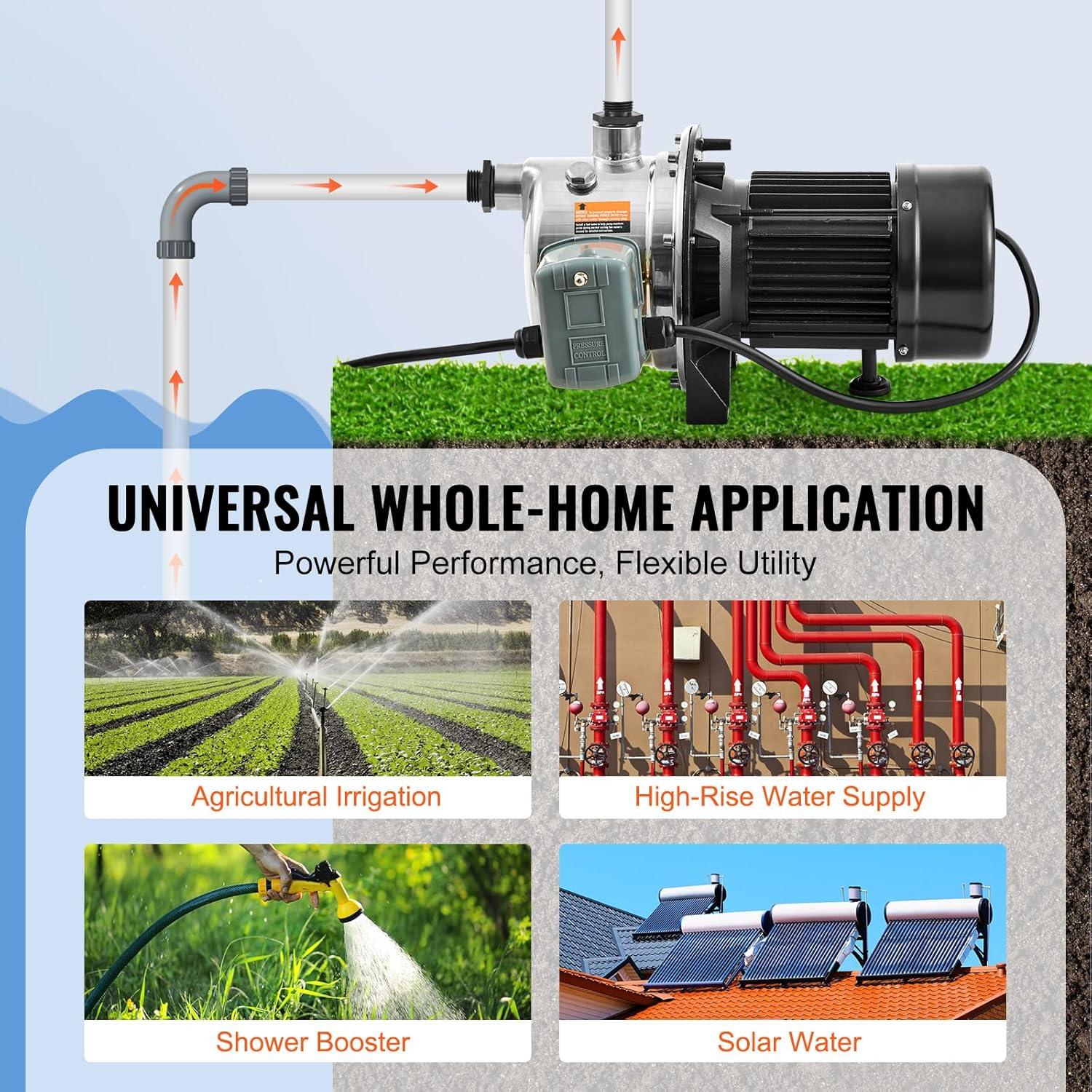 image:imageVEVOR 115 Volt Shallow Well Jet Pump 1 HP 176 GPM Heavyduty Cast Iron Irrigation Water Pump 164 ft Max Head 2040 PSI IPX4 Waterproof for Garden Lawn amp Field Irrigation HighRise Water Supply34HP SUS304