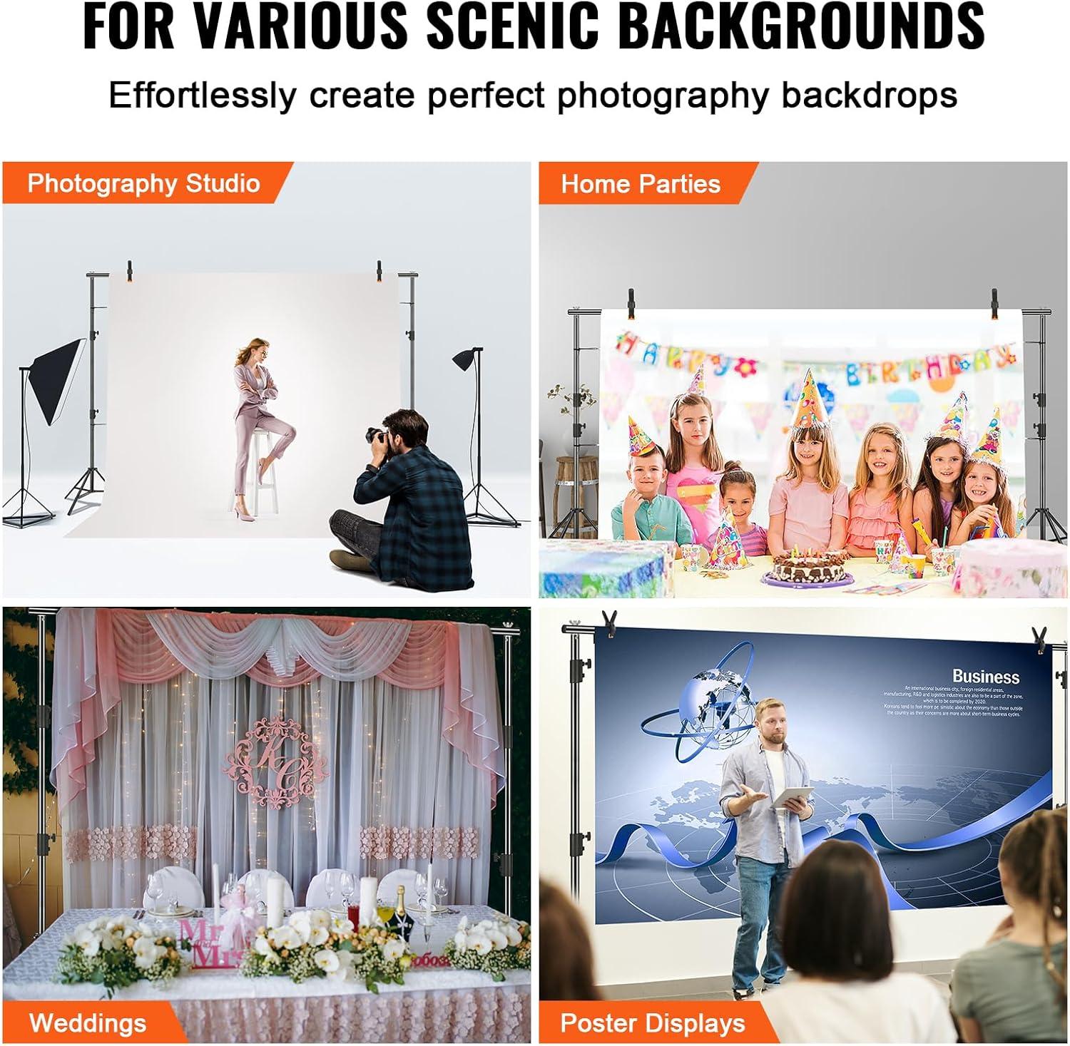 image:imageVEVOR 115 x 96 ft Heavy Duty Backdrop Stand Height Adjustable Photography Backdrop Stand Background Support System with 6 Clamps and A Carry Bag for Party Wedding Display Photo10 x 12 Ft