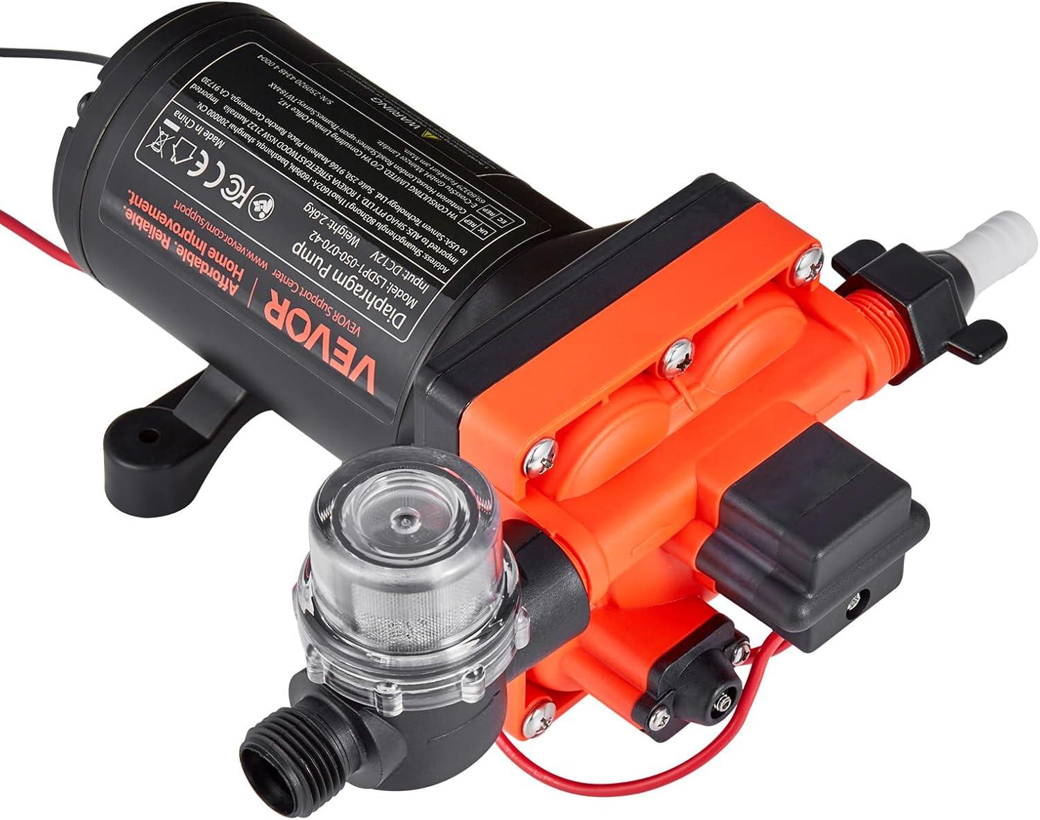 image:imageVEVOR 12V Diaphragm Pump 18 GPM 681 Lmin 3Chamber 12 Volt DC Water Pump with Automatic Pressure Switch 40100 PSI Adjustable 60 PSI 12 MNPT Port for RV Yacht Food Truck Camper Marine12V 4Chamber 50GPM 70PSI