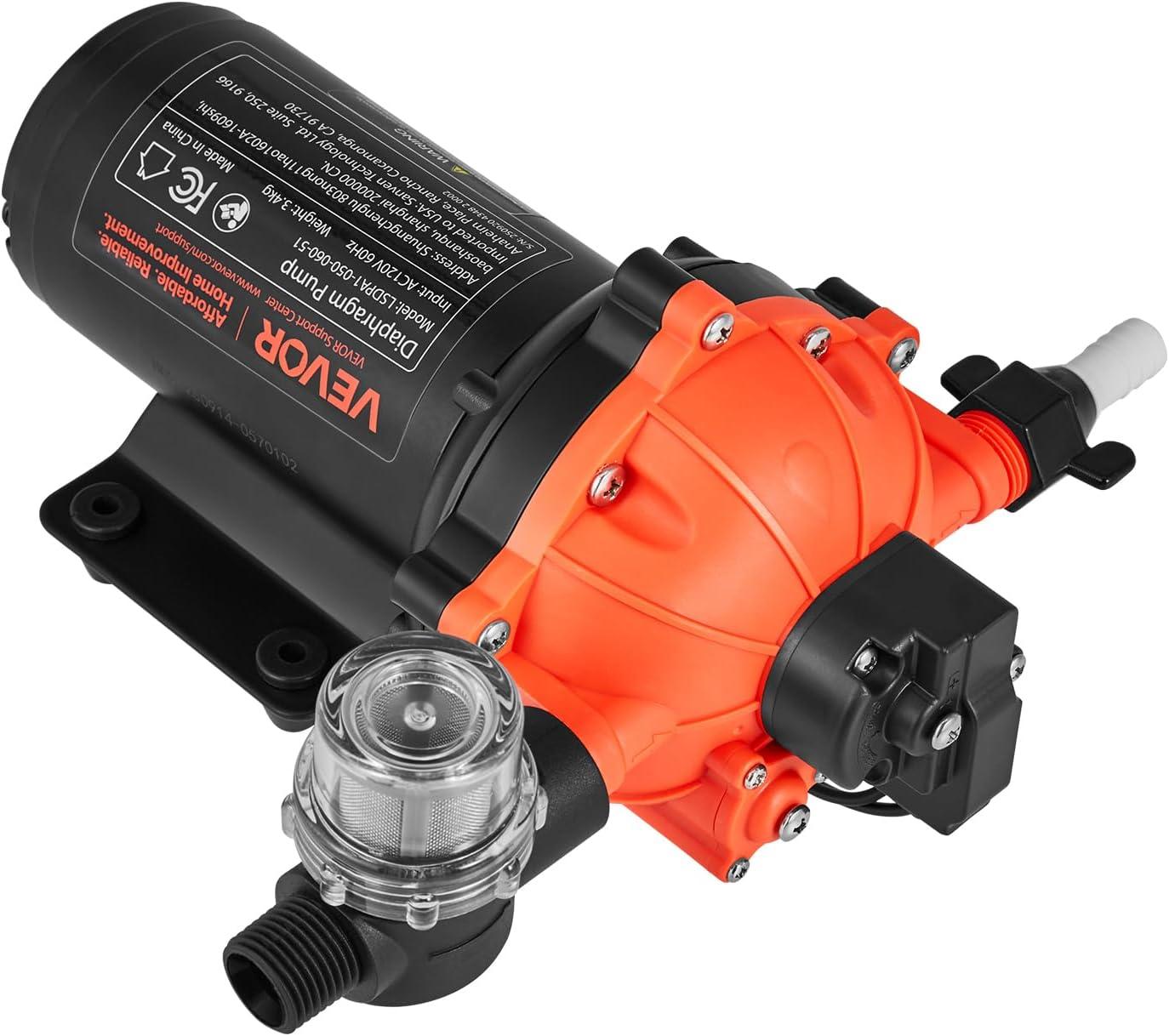 image:imageVEVOR 12V Diaphragm Pump 18 GPM 681 Lmin 3Chamber 12 Volt DC Water Pump with Automatic Pressure Switch 40100 PSI Adjustable 60 PSI 12 MNPT Port for RV Yacht Food Truck Camper Marine110V 5Chamber 50GPM 60PSI