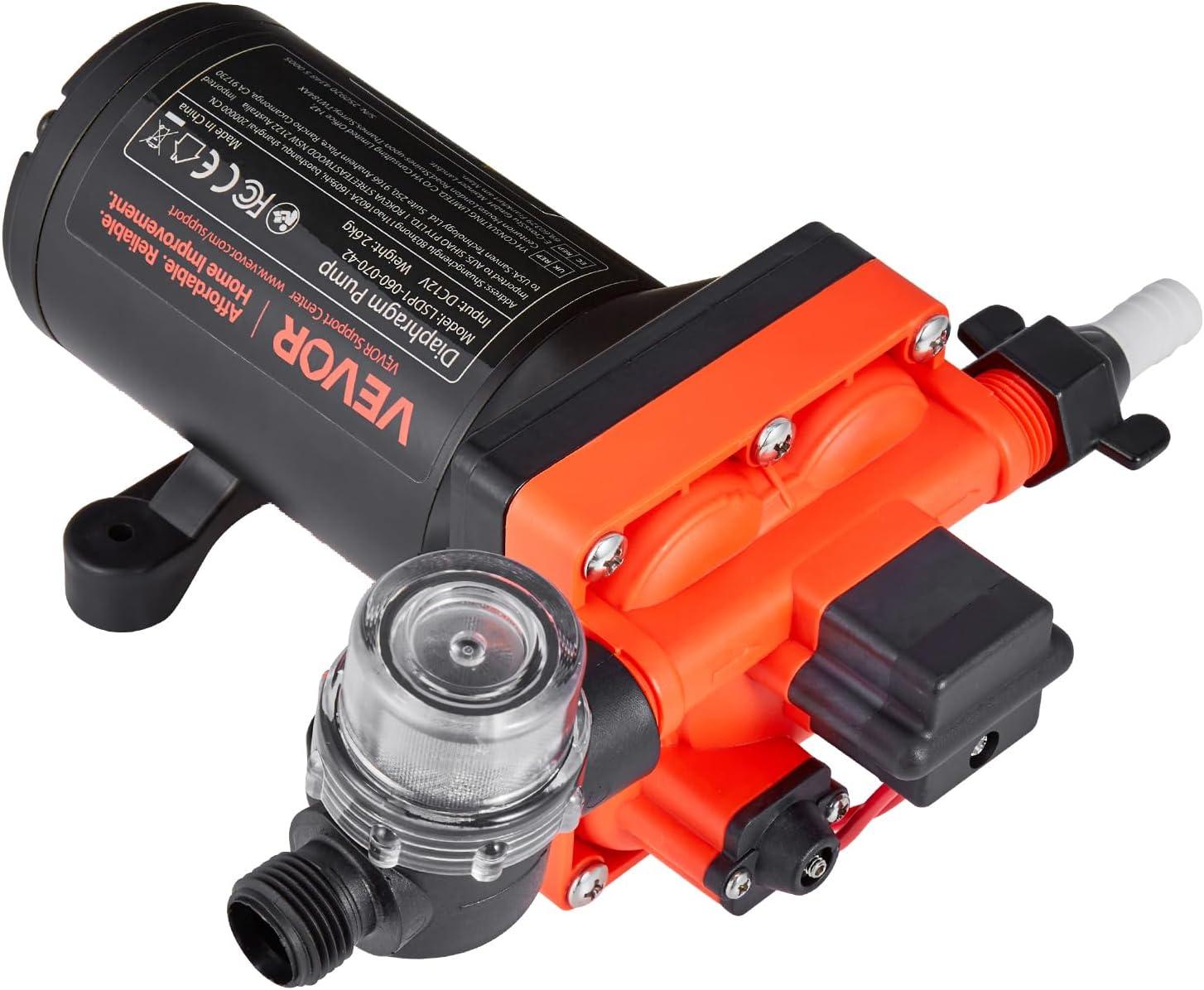 image:imageVEVOR 12V Diaphragm Pump 18 GPM 681 Lmin 3Chamber 12 Volt DC Water Pump with Automatic Pressure Switch 40100 PSI Adjustable 60 PSI 12 MNPT Port for RV Yacht Food Truck Camper Marine12V 4Chamber 60GPM 70PSI