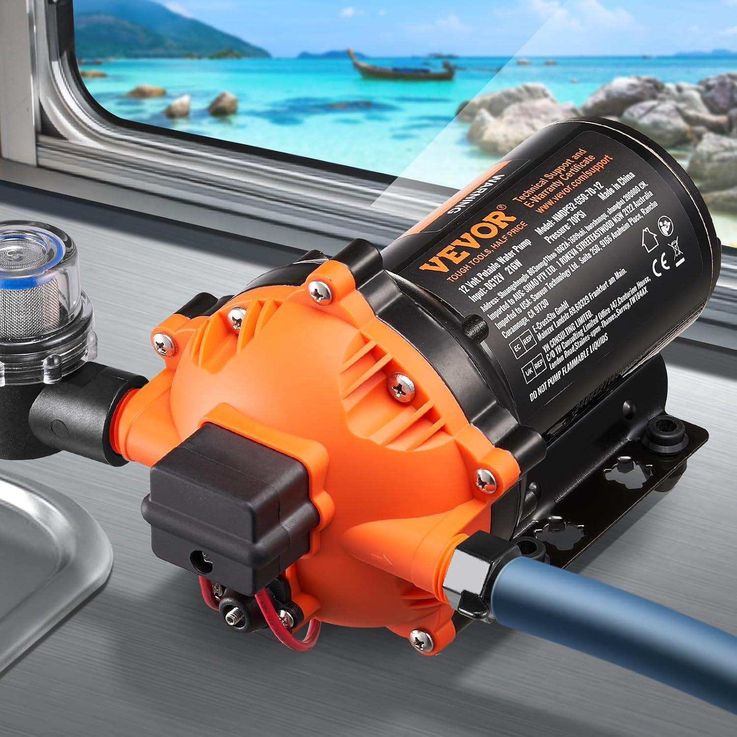 image:imageVEVOR 12V Diaphragm Pump 18 GPM 681 Lmin 3Chamber 12 Volt DC Water Pump with Automatic Pressure Switch 40100 PSI Adjustable 60 PSI 12 MNPT Port for RV Yacht Food Truck Camper Marine12V 50GPM 70PSIAdjustable