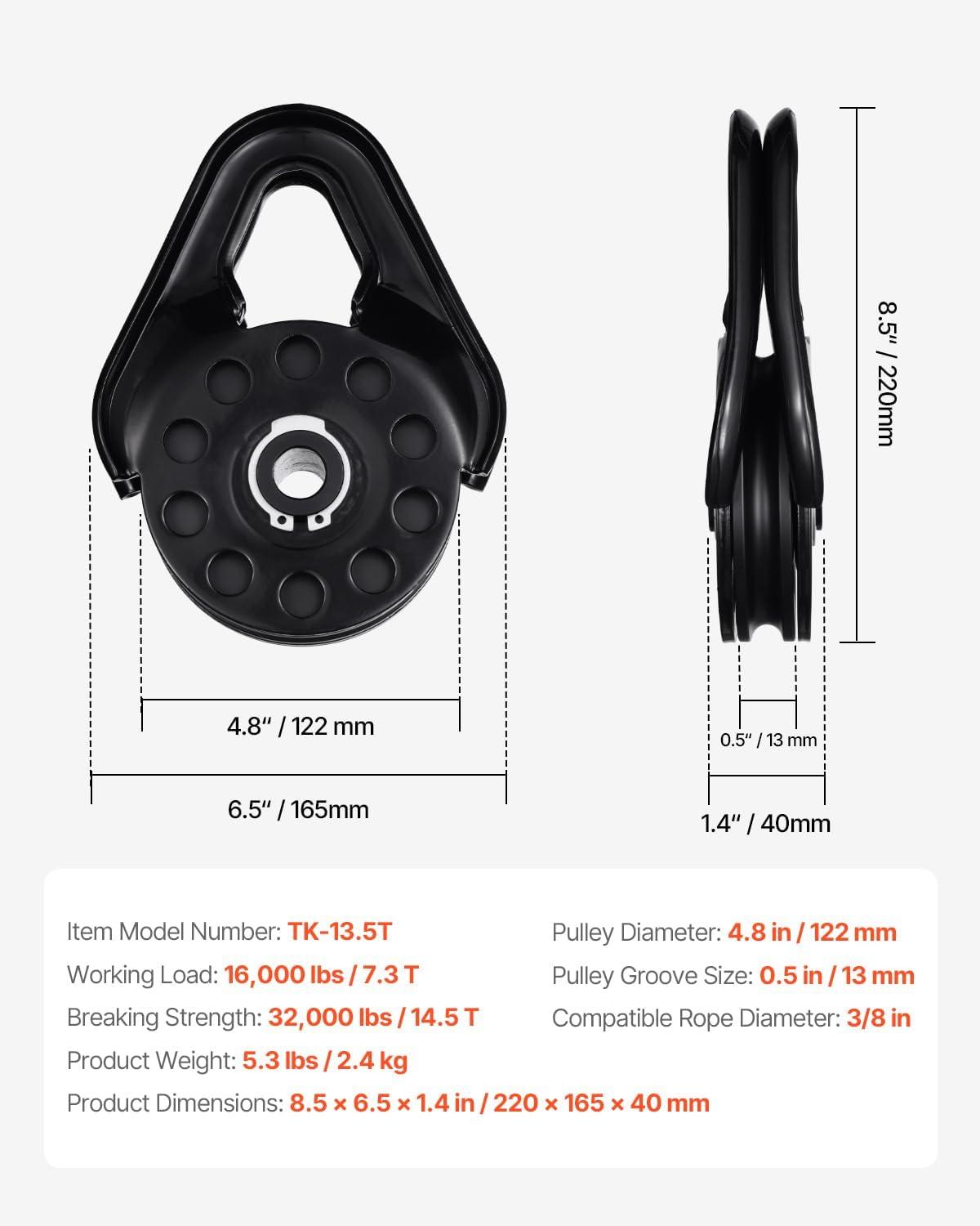 image:imageVEVOR 145 Ton Snatch Block for Winch Recovery Heavy Duty 32000 lbs Break Strength Work with 38 inch Rope Compact Offroad Recovery Accessory for Towing amp Recovery on Truck Tractor ATV amp UTVBlack