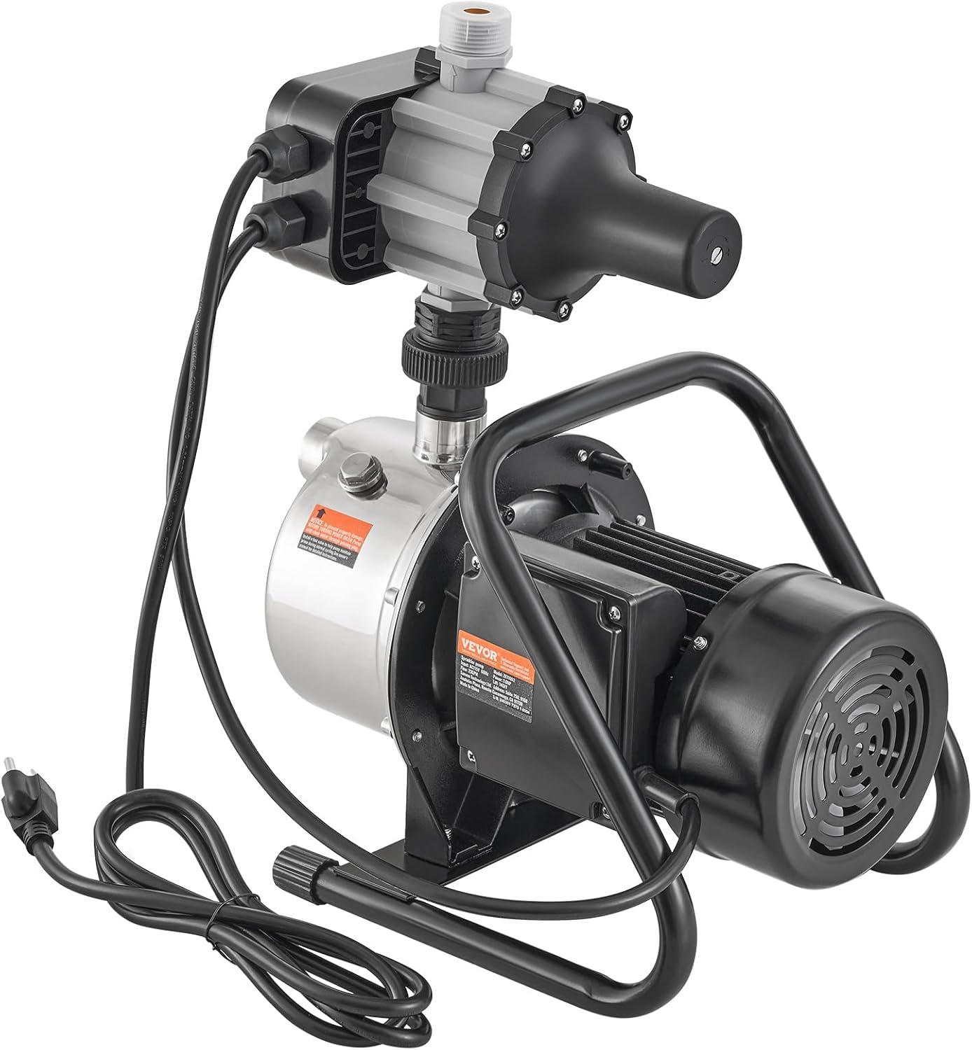 image:imageVEVOR 1HP Shallow Well Pump Portable 1380 GPH Garden Jet Pump with Automatic Controller 145 ft Head Stainless Steel Sprinkler Booster Pumps for Garden Lawn Irrigation System Water Transfer1 HP with Automatic Controller
