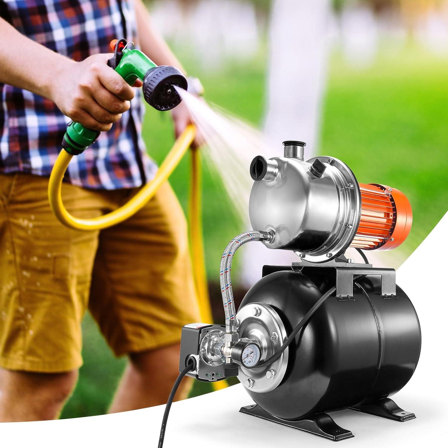 image:imageVEVOR 1HP Shallow Well Pump Portable 1380 GPH Garden Jet Pump with Automatic Controller 145 ft Head Stainless Steel Sprinkler Booster Pumps for Garden Lawn Irrigation System Water Transfer16 HP with Tank SS