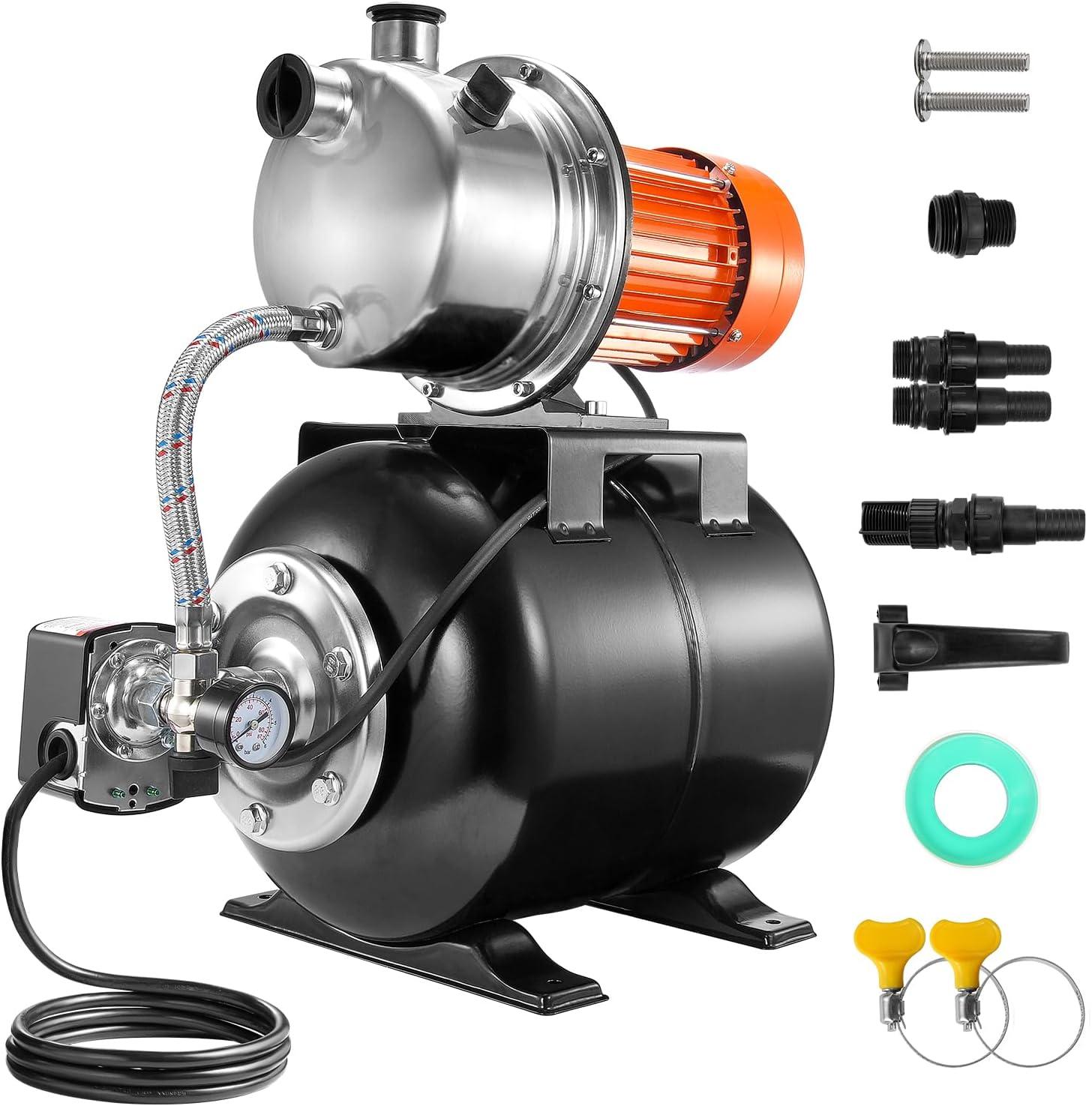 image:imageVEVOR 1HP Shallow Well Pump Portable 1380 GPH Garden Jet Pump with Automatic Controller 145 ft Head Stainless Steel Sprinkler Booster Pumps for Garden Lawn Irrigation System Water Transfer16 HP with Tank SS