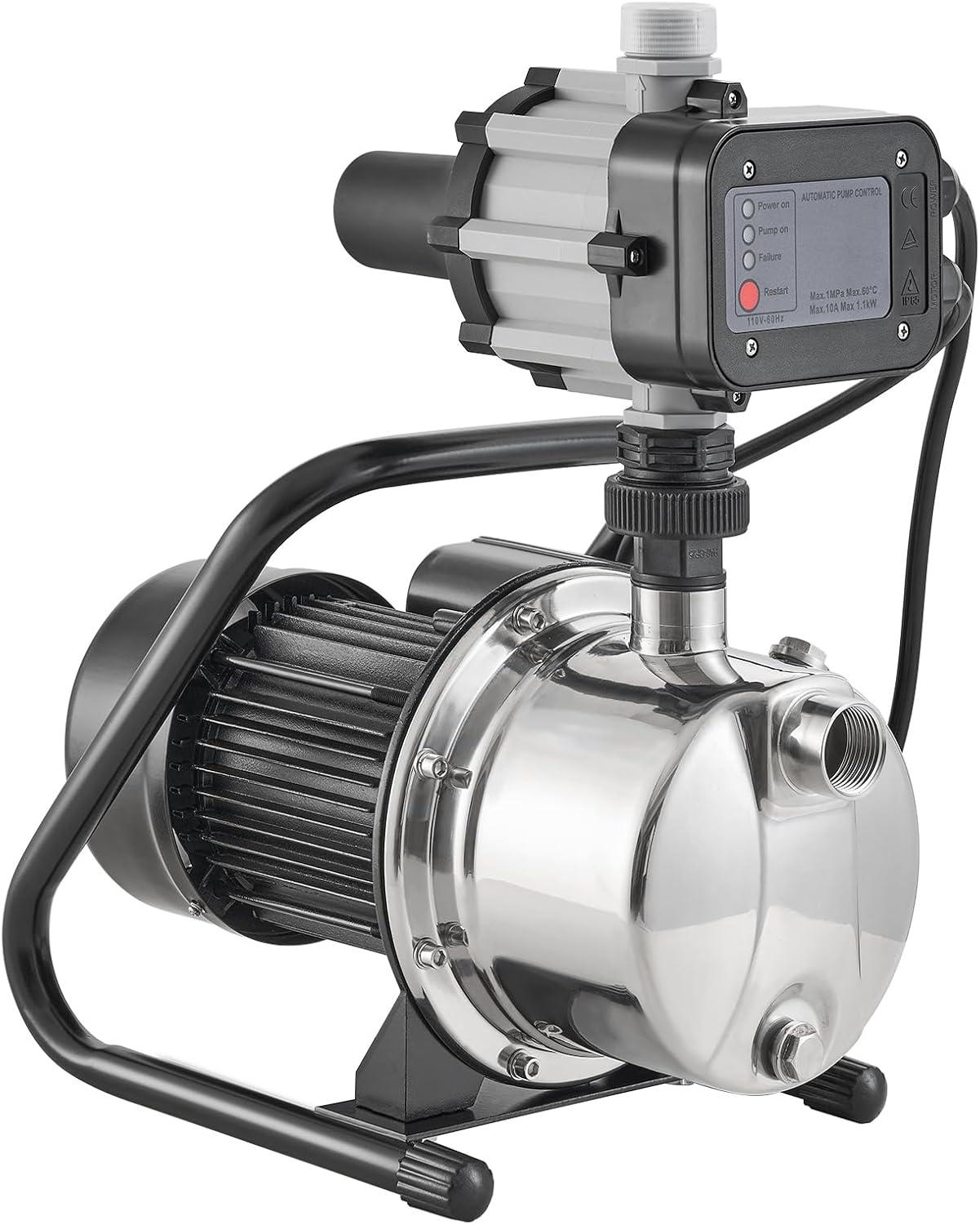 image:imageVEVOR 1HP Shallow Well Pump Portable 1380 GPH Garden Jet Pump with Automatic Controller 145 ft Head Stainless Steel Sprinkler Booster Pumps for Garden Lawn Irrigation System Water Transfer1 HP with Automatic Controller