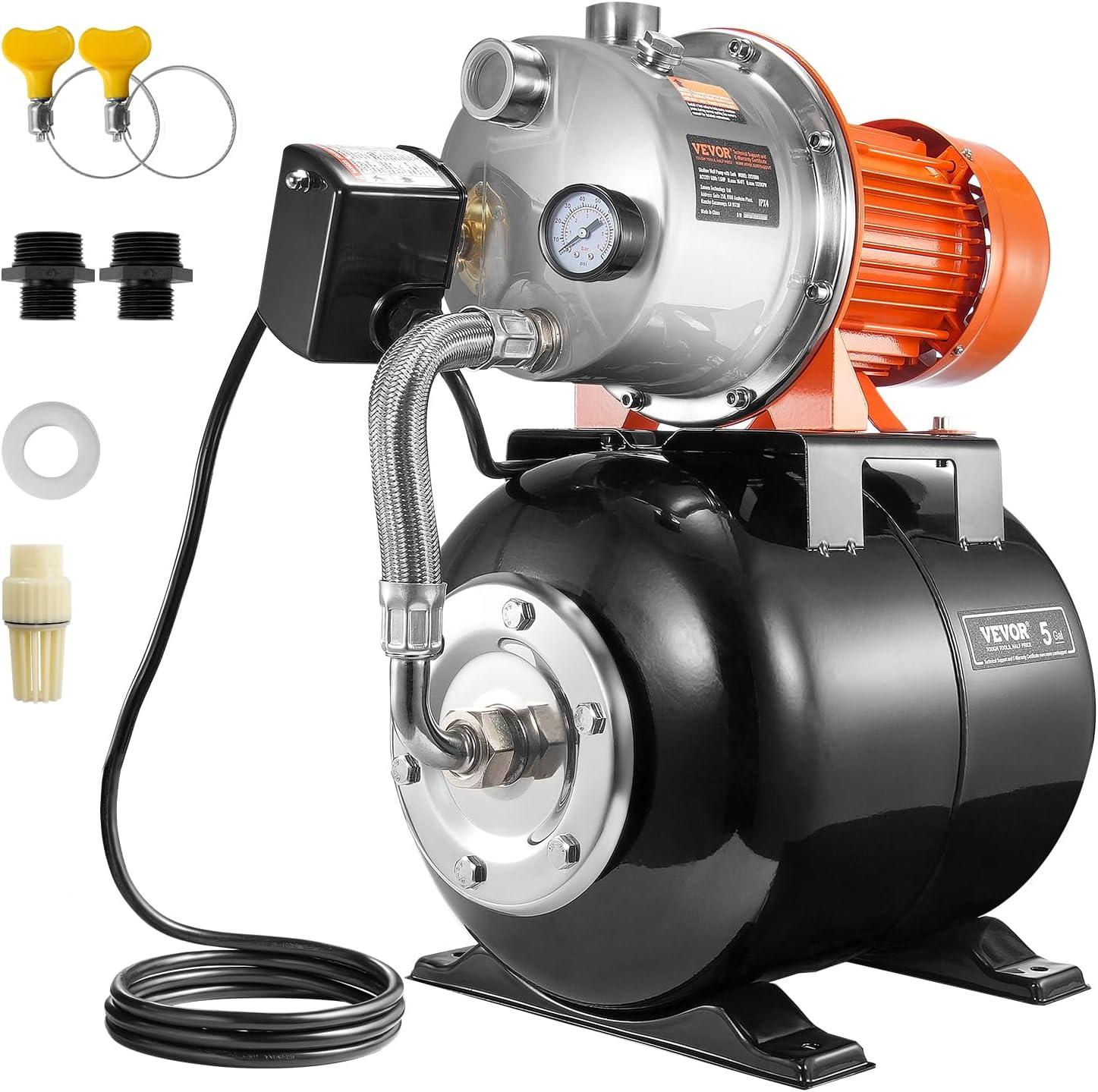 image:imageVEVOR 1HP Shallow Well Pump Portable 1380 GPH Garden Jet Pump with Automatic Controller 145 ft Head Stainless Steel Sprinkler Booster Pumps for Garden Lawn Irrigation System Water Transfer16 HP with Tank