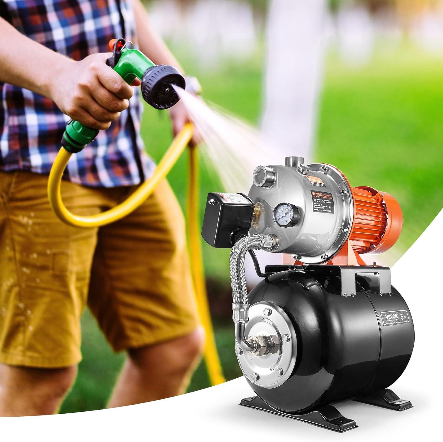 image:imageVEVOR 1HP Shallow Well Pump Portable 1380 GPH Garden Jet Pump with Automatic Controller 145 ft Head Stainless Steel Sprinkler Booster Pumps for Garden Lawn Irrigation System Water Transfer16 HP with Tank