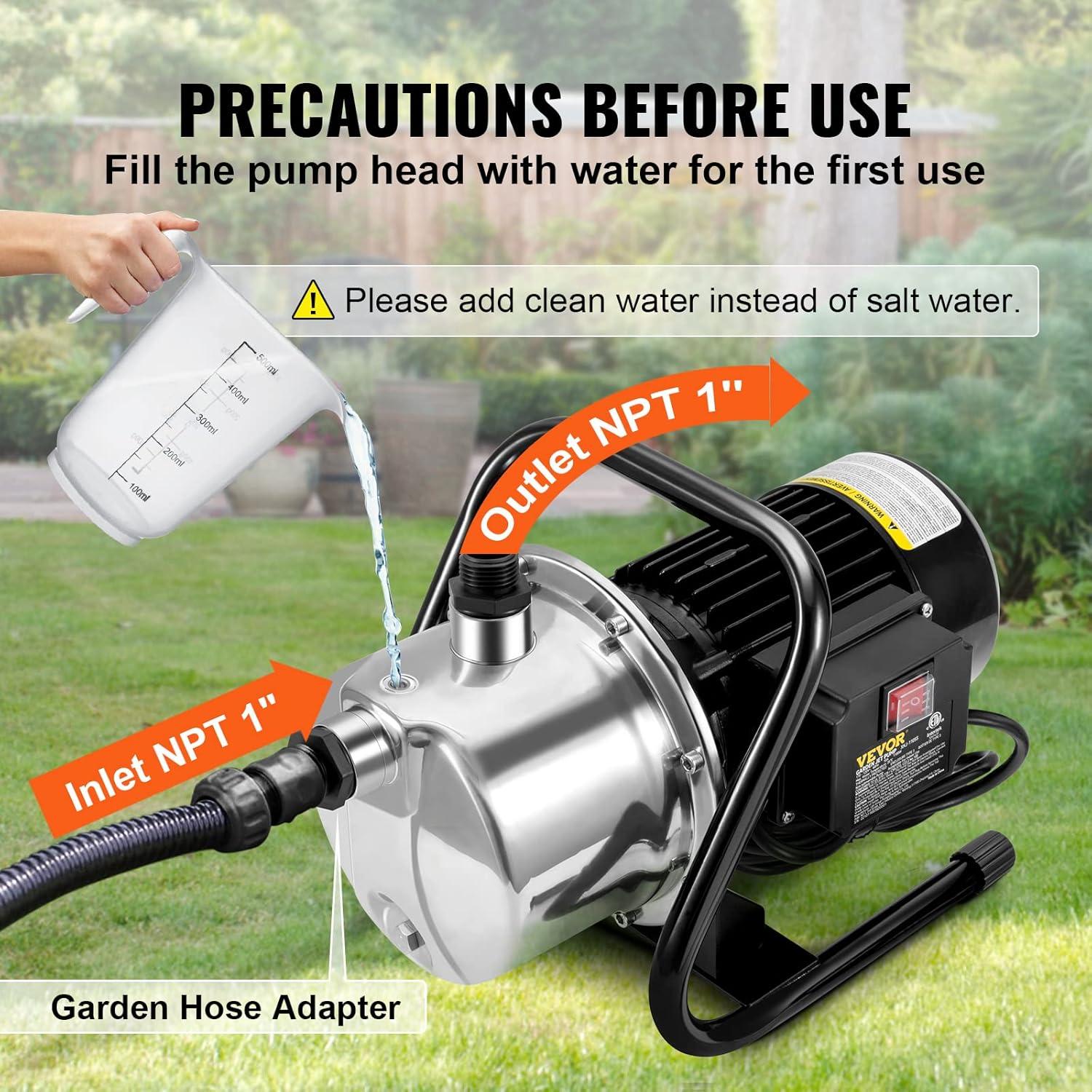 image:imageVEVOR 1HP Shallow Well Pump Portable 1380 GPH Garden Jet Pump with Automatic Controller 145 ft Head Stainless Steel Sprinkler Booster Pumps for Garden Lawn Irrigation System Water Transfer11 HP with Handle