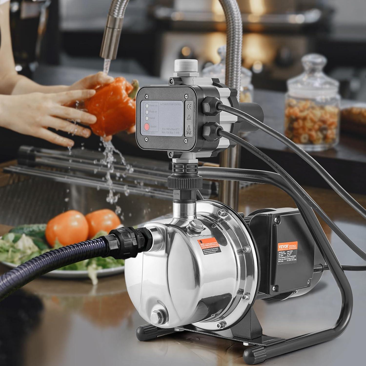 image:imageVEVOR 1HP Shallow Well Pump Portable 1380 GPH Garden Jet Pump with Automatic Controller 145 ft Head Stainless Steel Sprinkler Booster Pumps for Garden Lawn Irrigation System Water Transfer1 HP with Automatic Controller