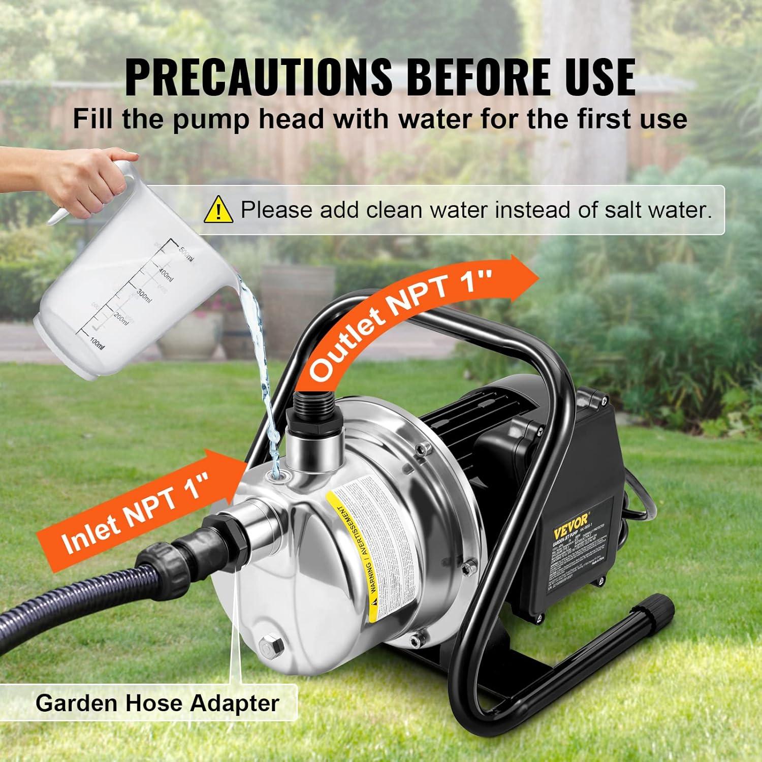 image:imageVEVOR 1HP Shallow Well Pump Portable 1380 GPH Garden Jet Pump with Automatic Controller 145 ft Head Stainless Steel Sprinkler Booster Pumps for Garden Lawn Irrigation System Water Transfer15 HP with Handle