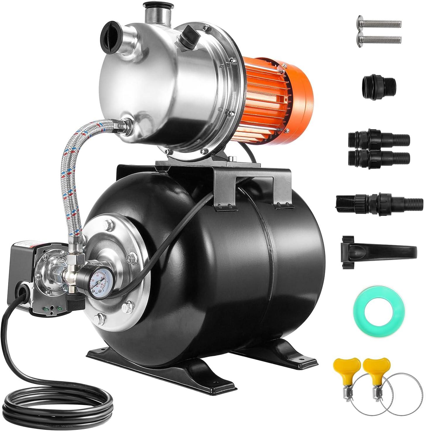 image:imageVEVOR 1HP Shallow Well Pump Portable 1380 GPH Garden Jet Pump with Automatic Controller 145 ft Head Stainless Steel Sprinkler Booster Pumps for Garden Lawn Irrigation System Water Transfer1 HP with Tank SS
